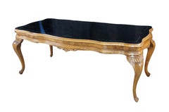 Antique Italian Baroque Venetian Walnut Burl Black Top Glass Dining Table Desk