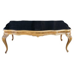 Antique Italian Baroque Venetian Walnut Burl Black Top Glass Dining Table Desk
