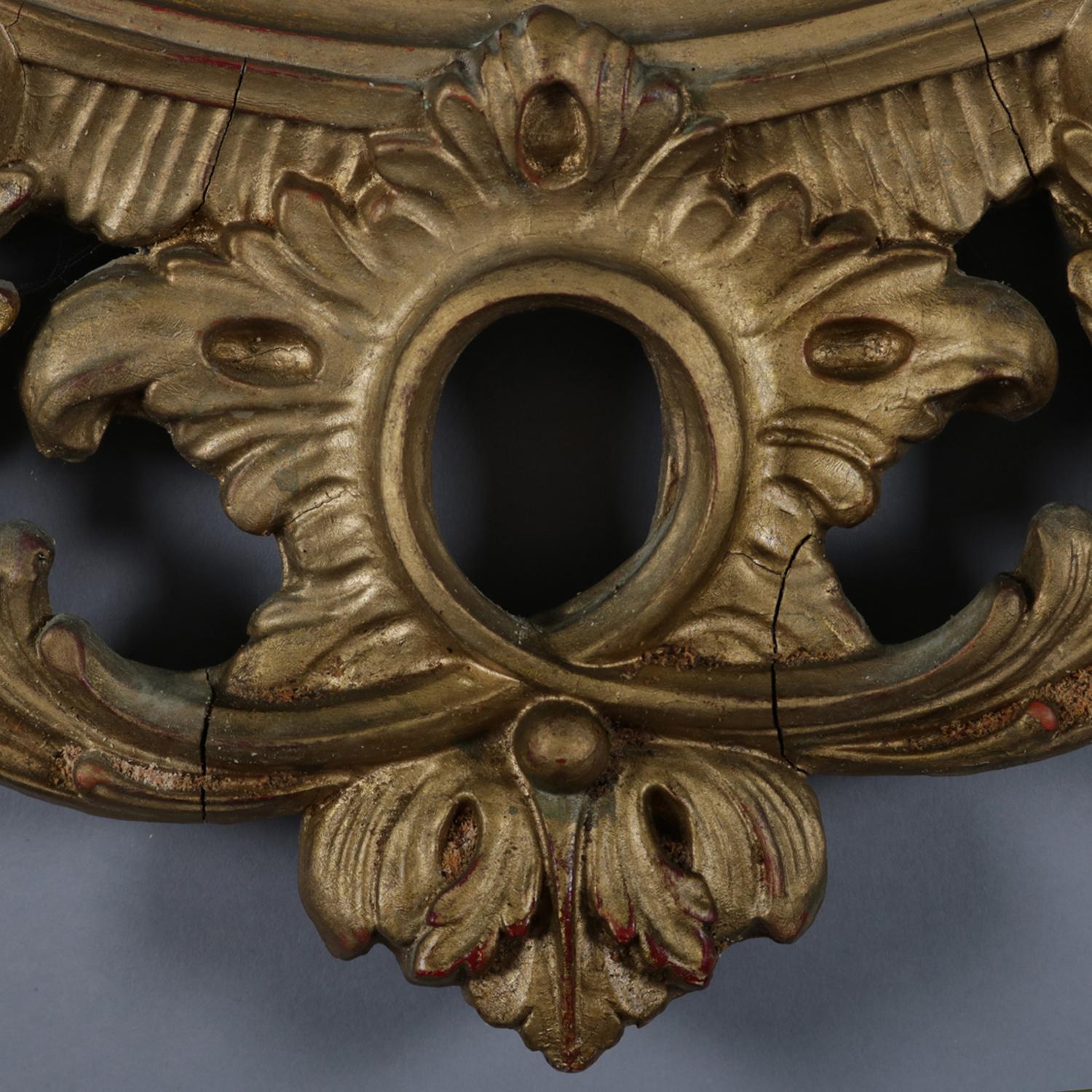 Antique Italian Baroque Wall Foliate Carved Giltwood Wall Mirror, 19th Century In Good Condition In Big Flats, NY