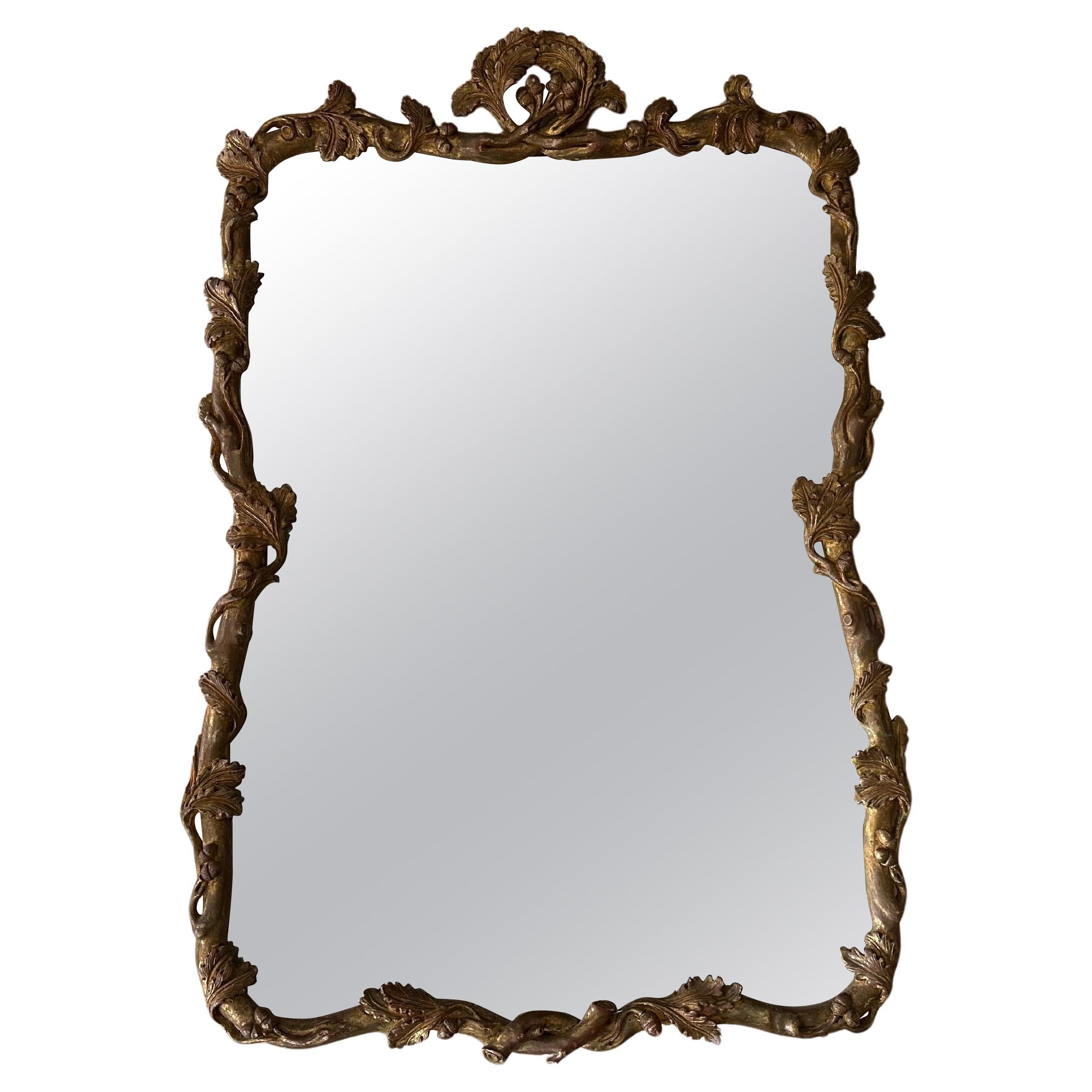 Antique Italian Baroque Wall Mirror with Gilded Carved Frame, Early 20th Century