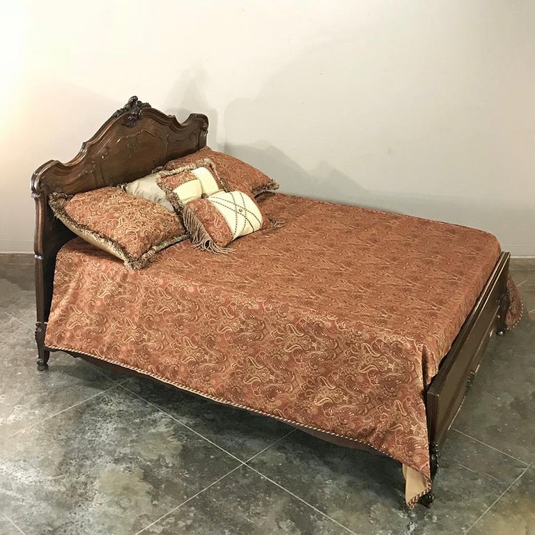 Antique Italian Baroque Solid Walnut Queen Bed For Sale at 1stdibs