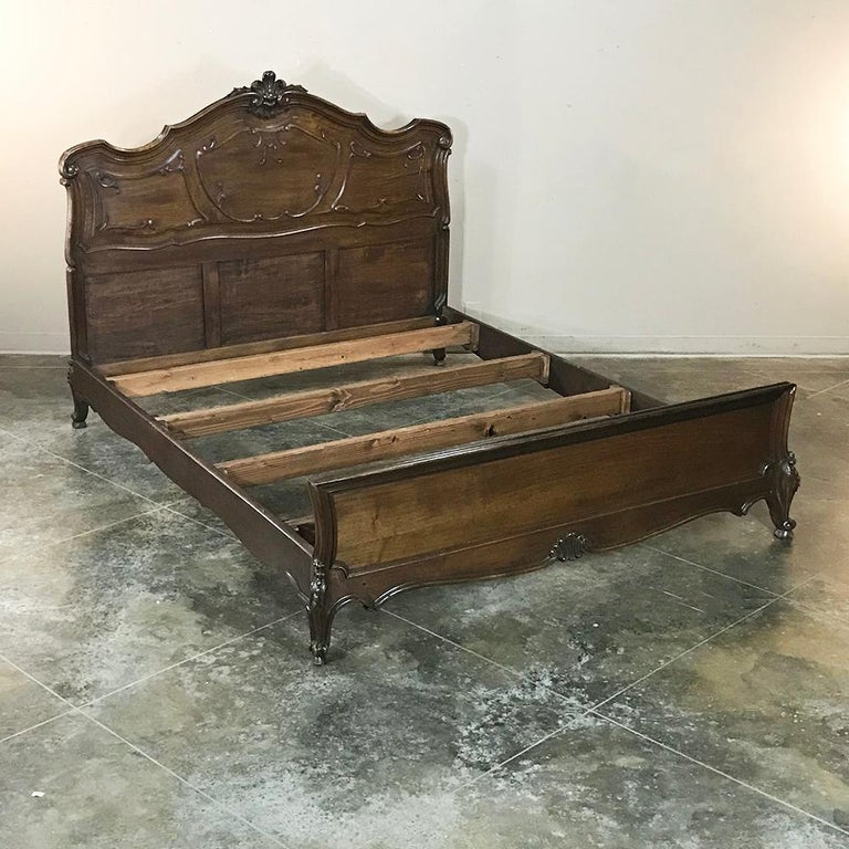 Antique Italian Baroque Solid Walnut Queen Bed For Sale at 1stdibs