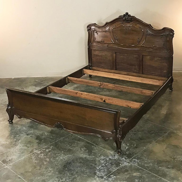 Antique Italian Baroque Solid Walnut Queen Bed For Sale at 1stdibs