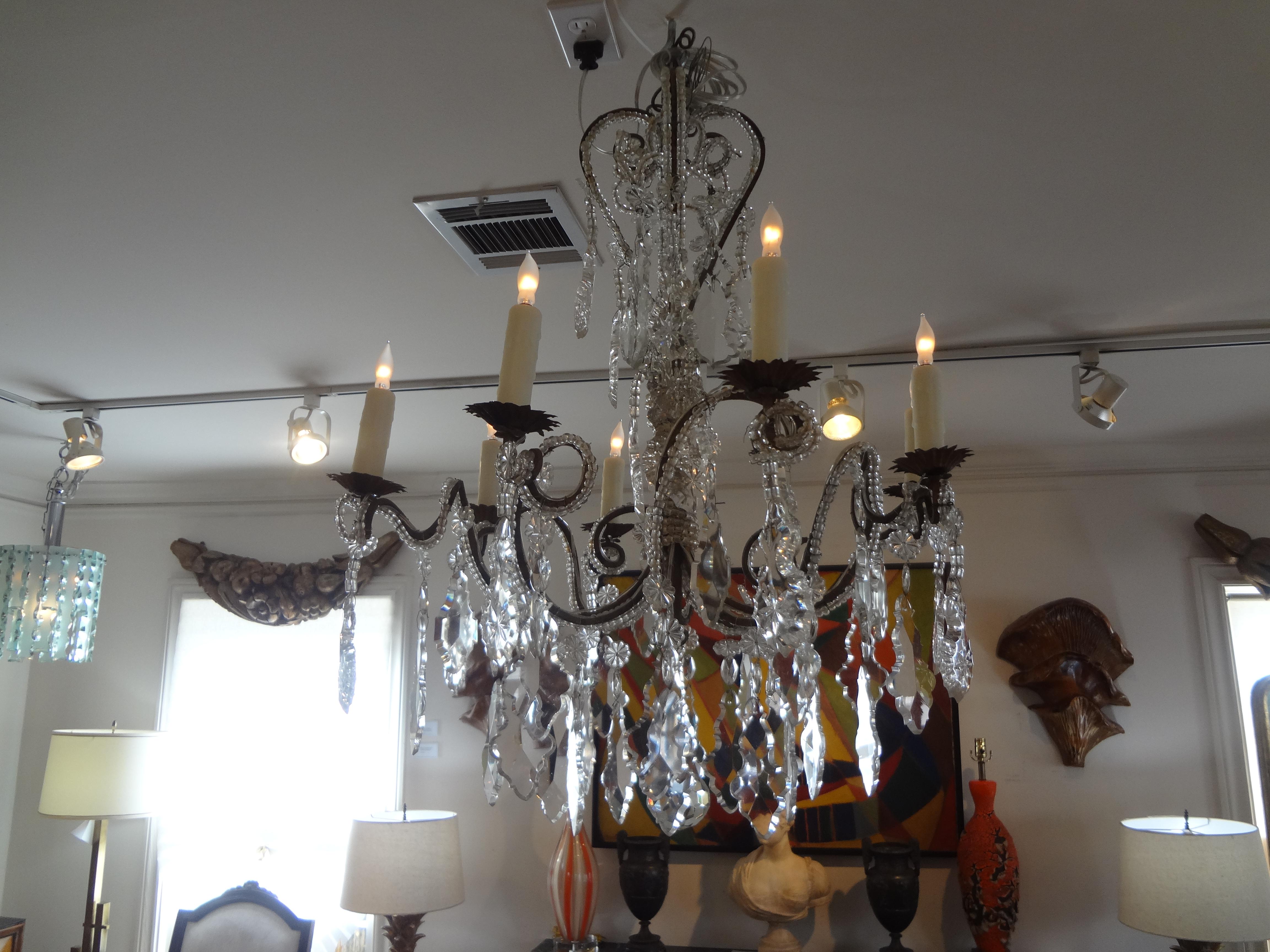Antique Italian Beaded and Crystal Chandelier For Sale 5