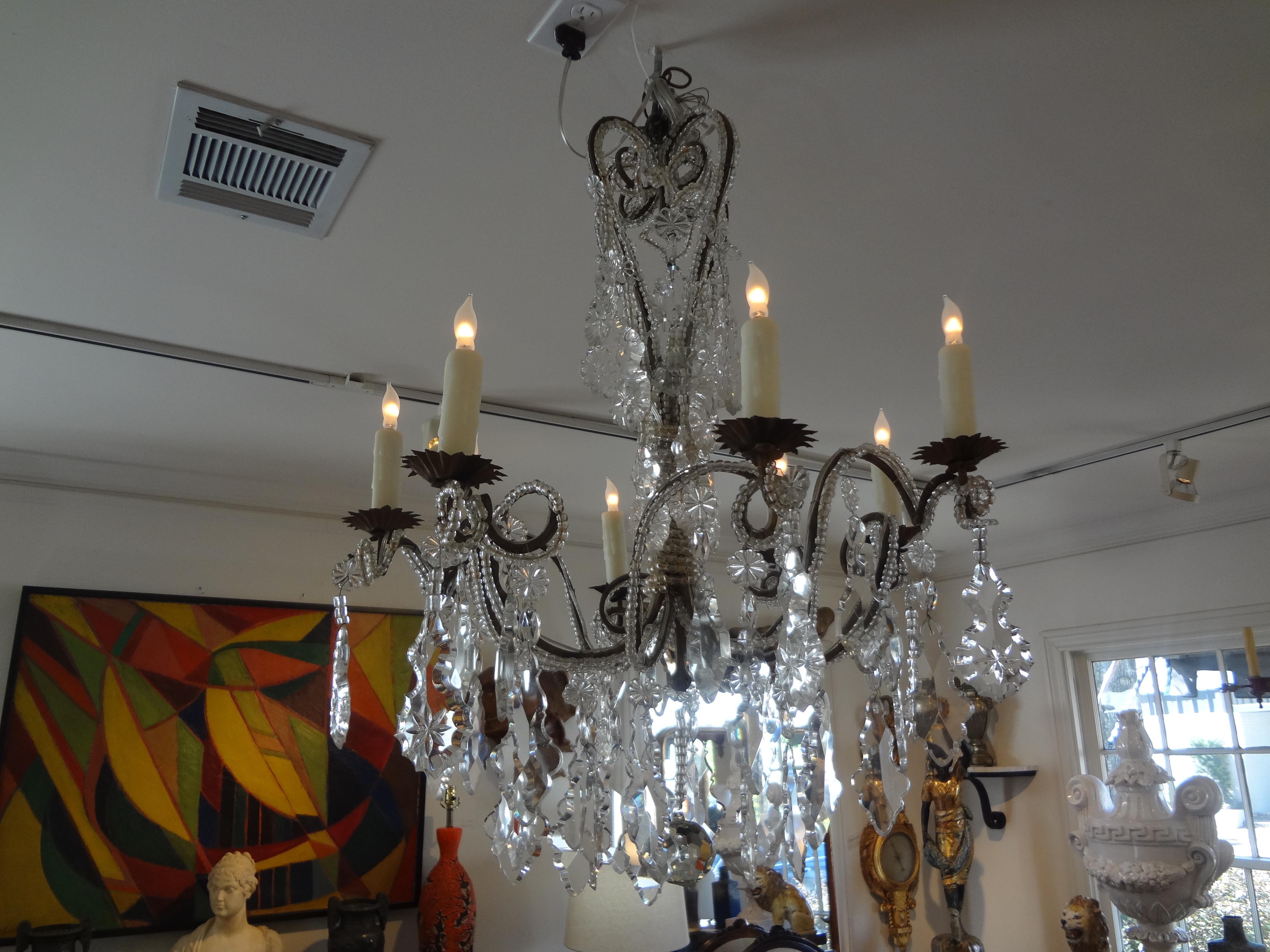 Louis XVI Antique Italian Beaded and Crystal Chandelier For Sale