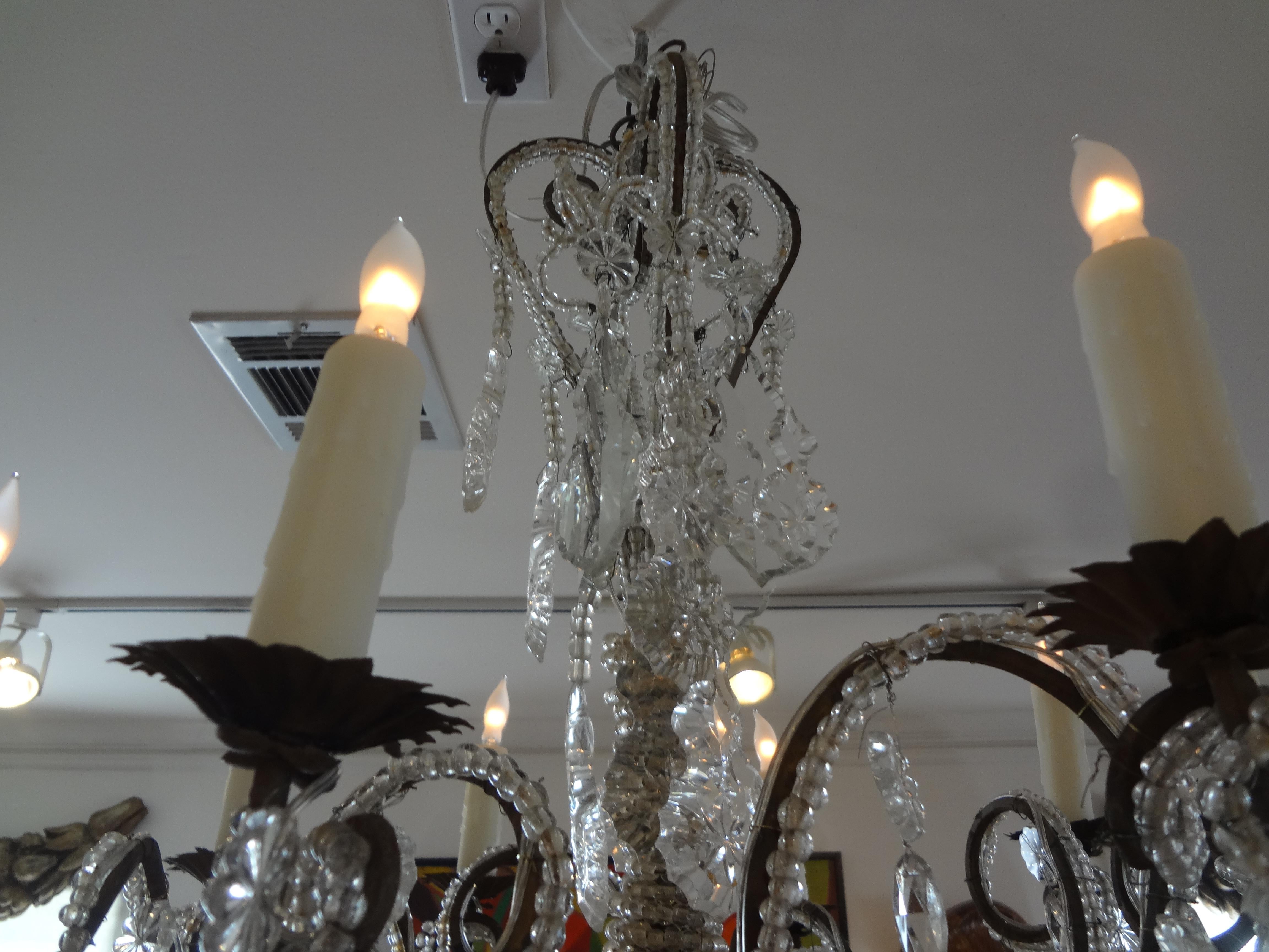 Antique Italian Beaded and Crystal Chandelier In Good Condition For Sale In Houston, TX