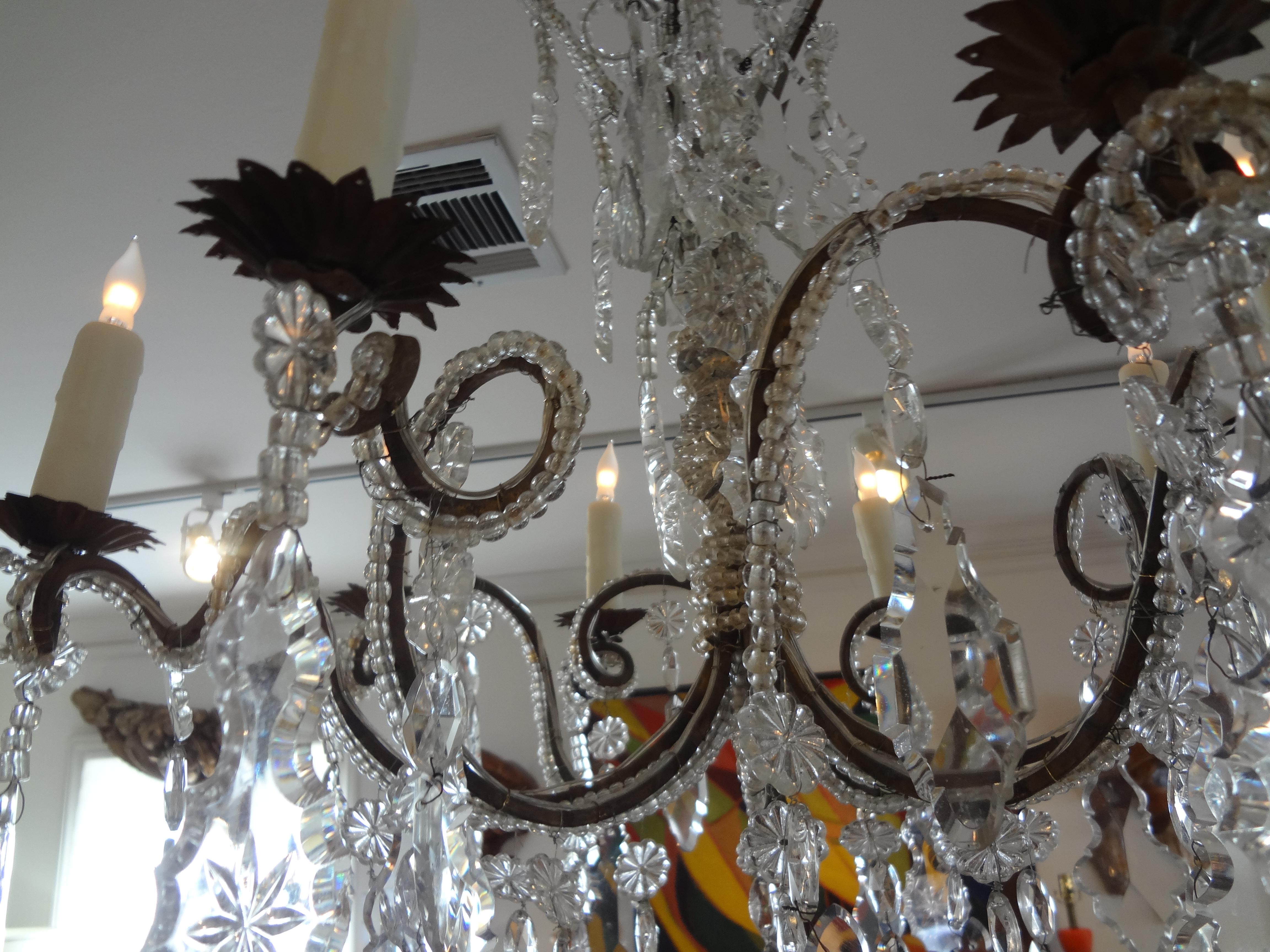 Early 20th Century Antique Italian Beaded and Crystal Chandelier For Sale