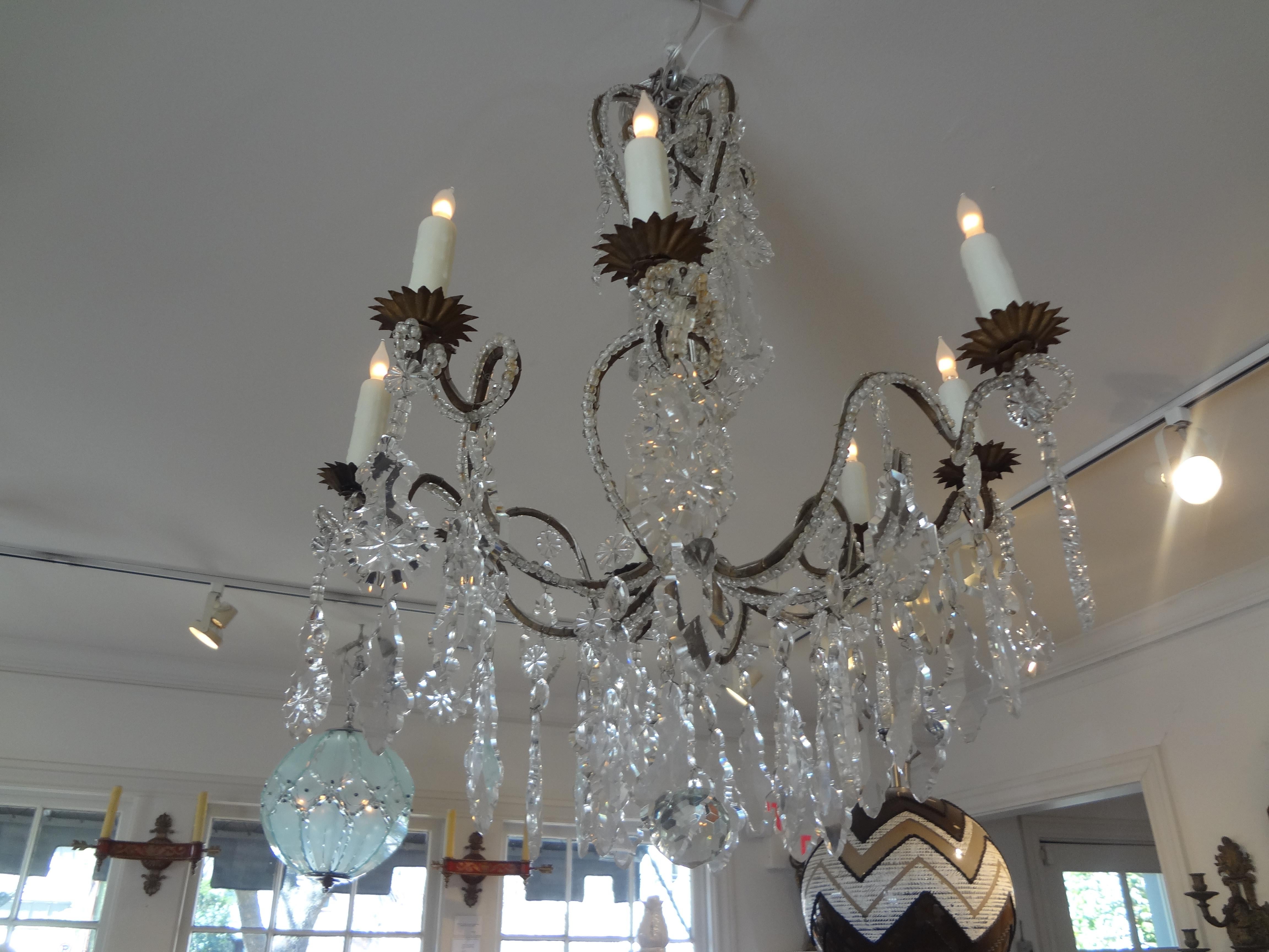 Antique Italian Beaded and Crystal Chandelier For Sale 4