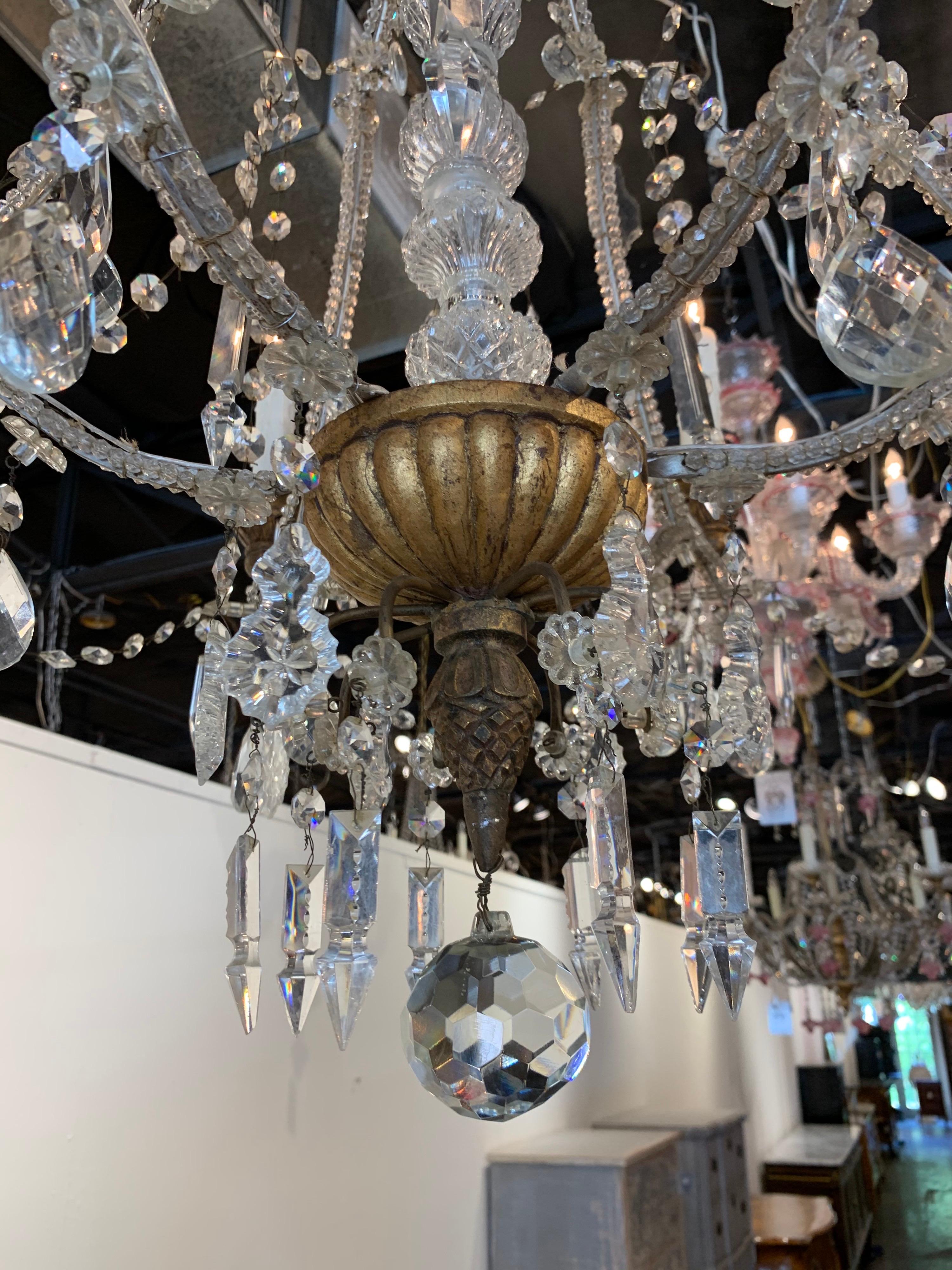Antique Italian Beaded Crystal 6-Light Chandelier In Good Condition In Dallas, TX