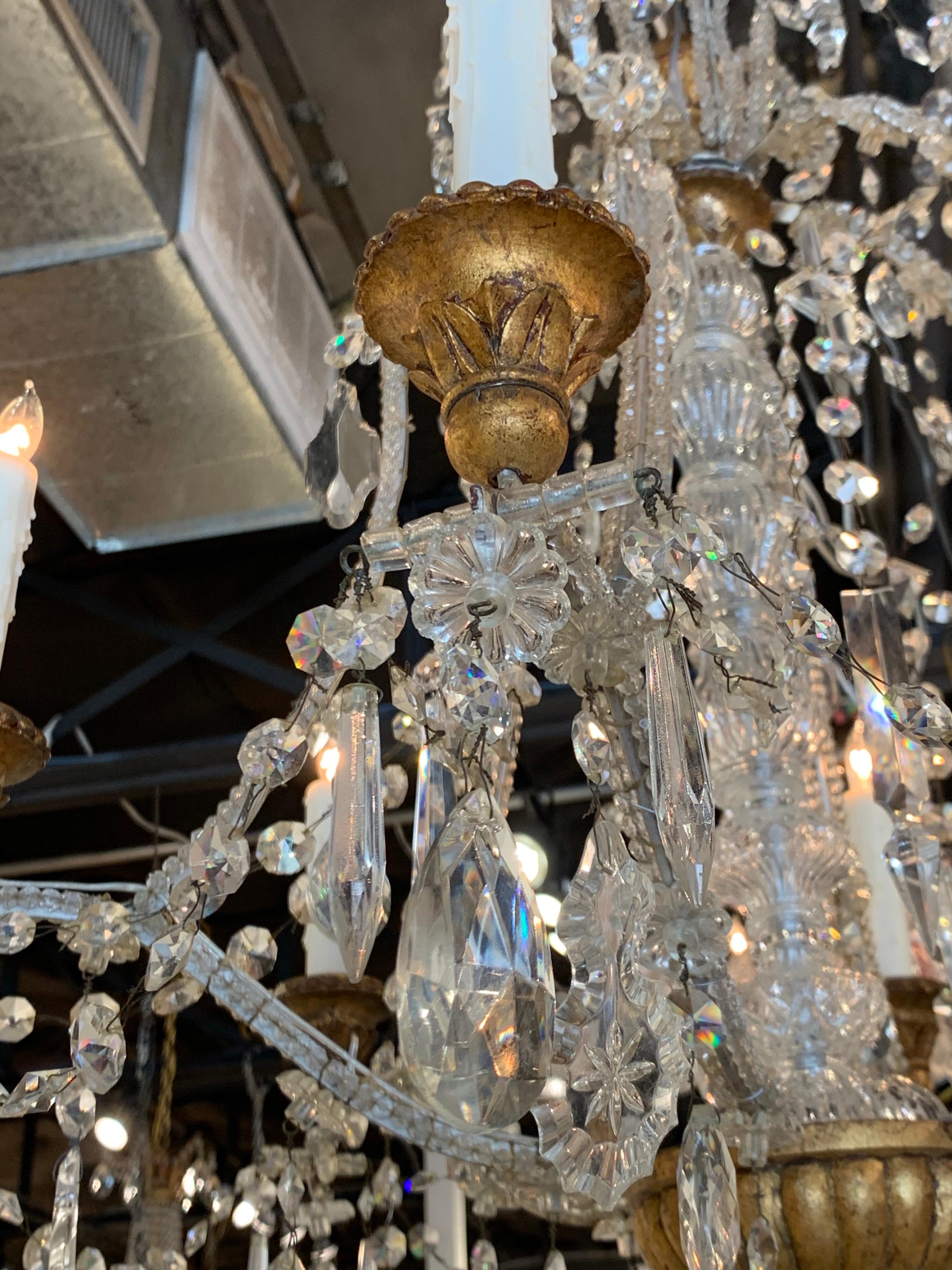 Antique Italian Beaded Crystal 6-Light Chandelier For Sale 2