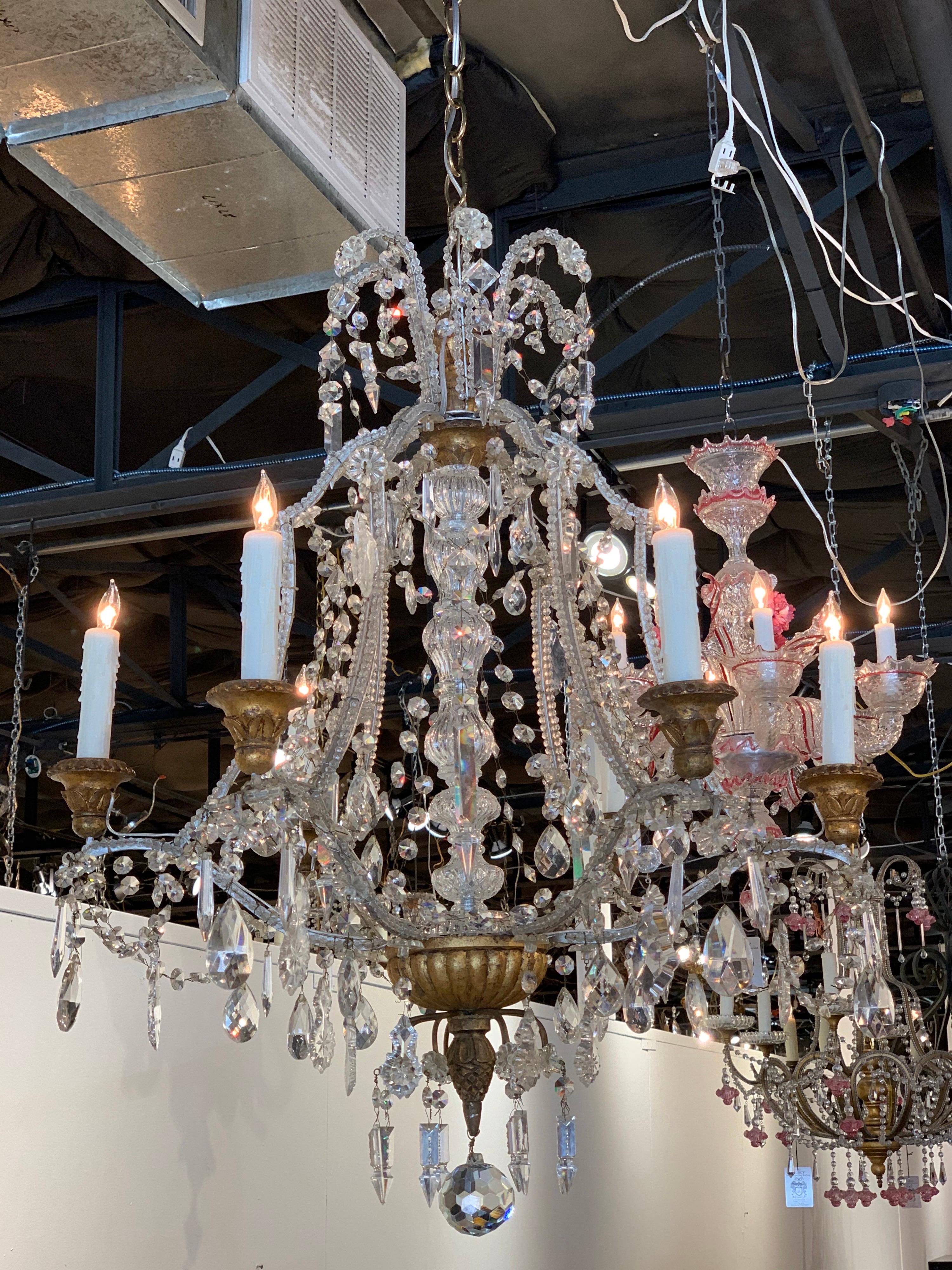 Antique Italian Beaded Crystal 6-Light Chandelier For Sale 3