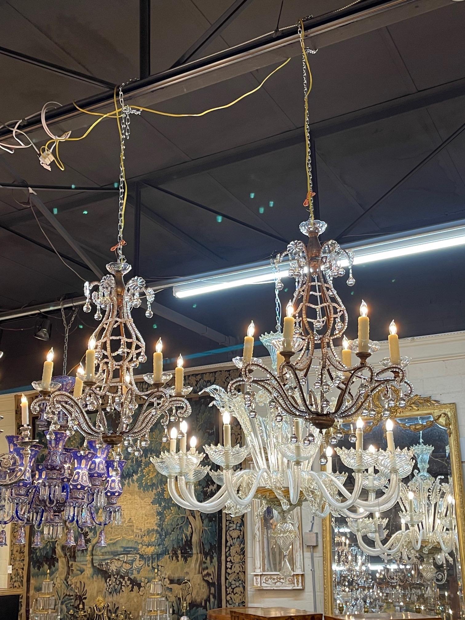 20th Century Antique Italian Beaded Crystal 6-Light Chandeliers For Sale