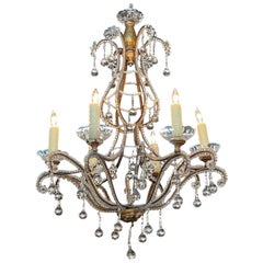 Antique Italian Beaded Crystal 6-Light Chandeliers