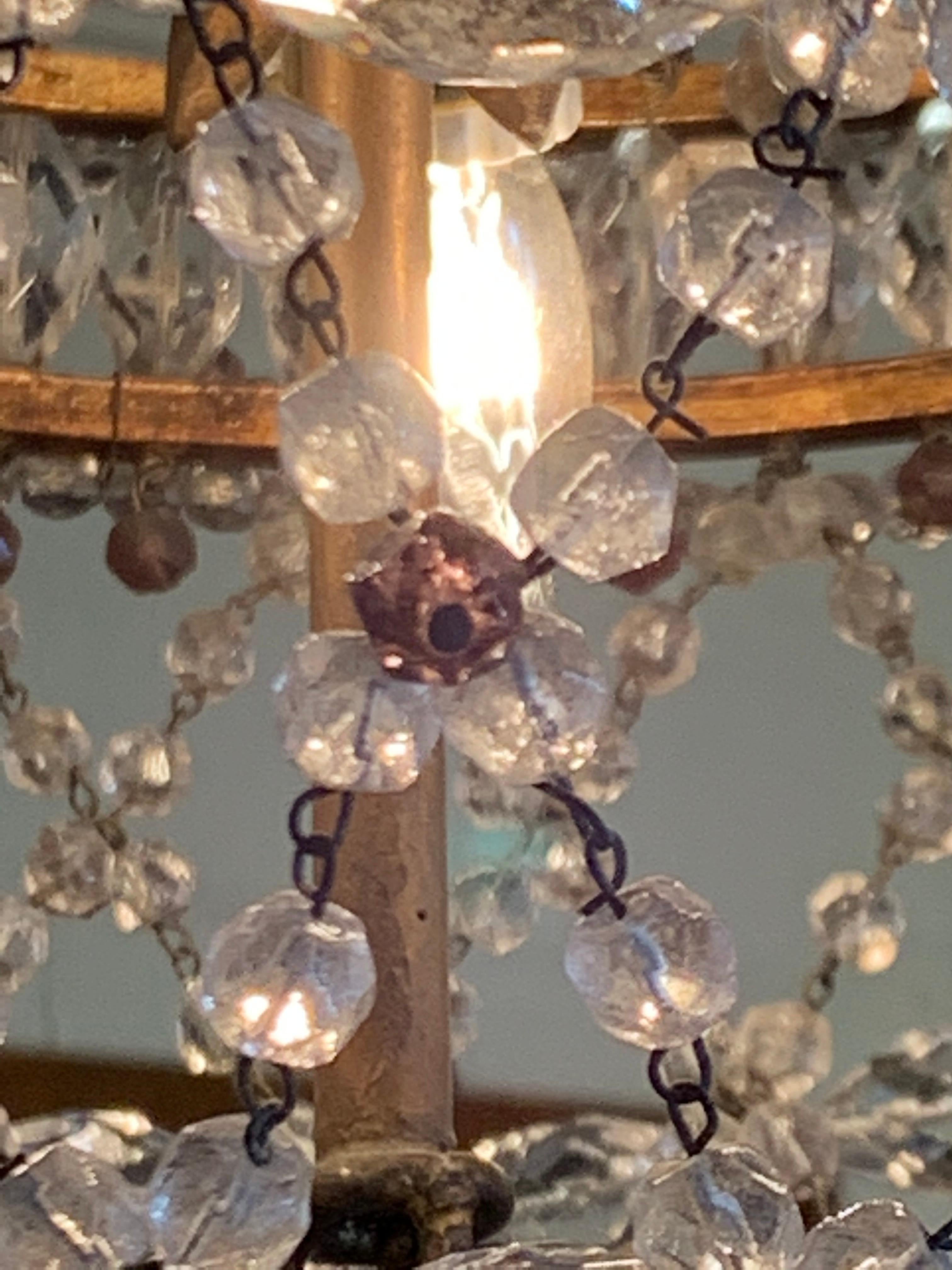 Antique Italian Beaded Crystal and Amethyst Basket Form Chandelier In Good Condition In Dallas, TX