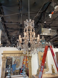 Antique Italian Beaded Crystal Chandelier with 6 Lights