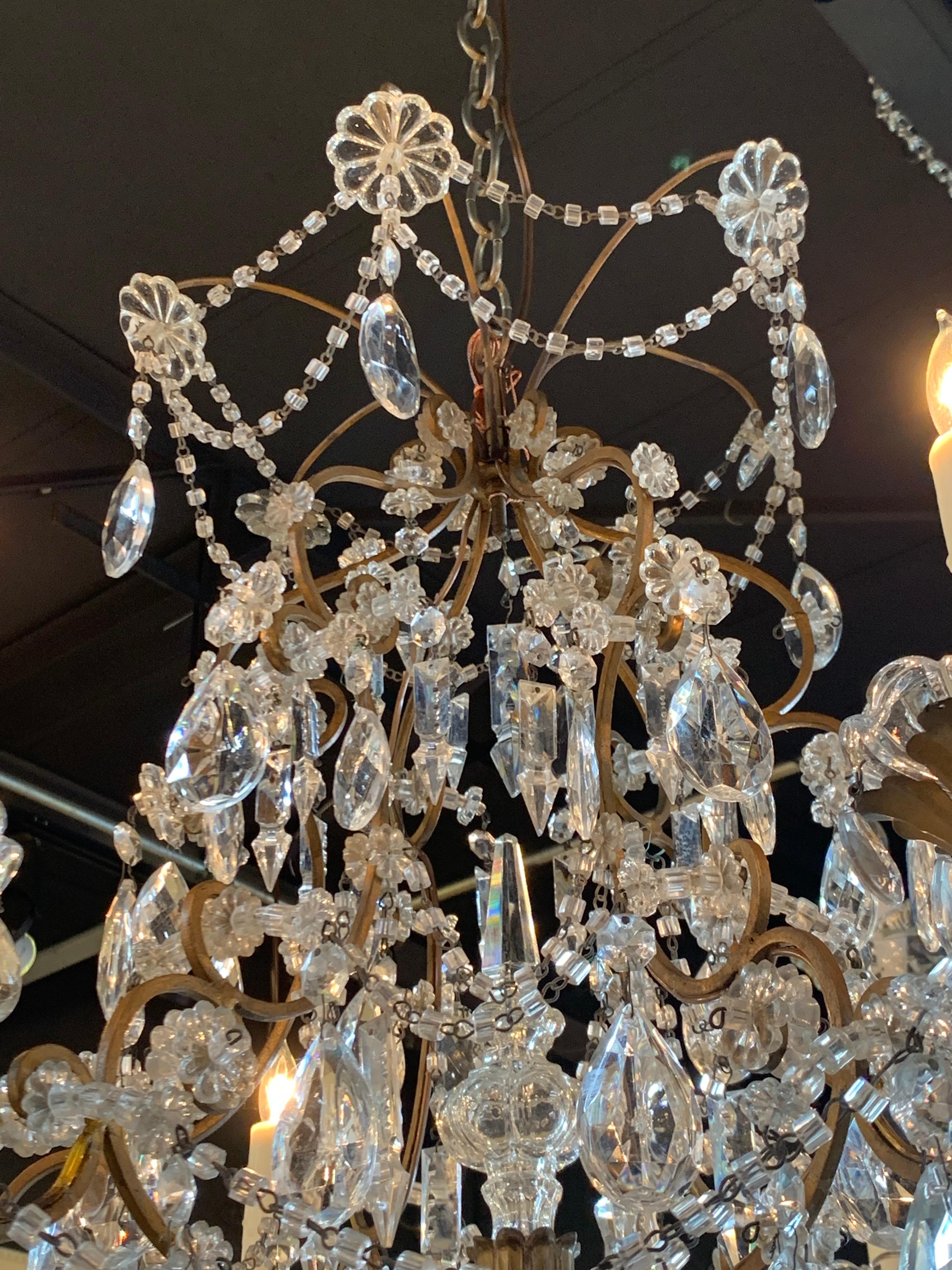 20th Century Antique Italian Beaded Crystal Chandelier with 6 Lights