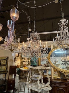 Antiker italienischer Perlen-Kristall-Kronleuchter mit Aqua-Tropfen