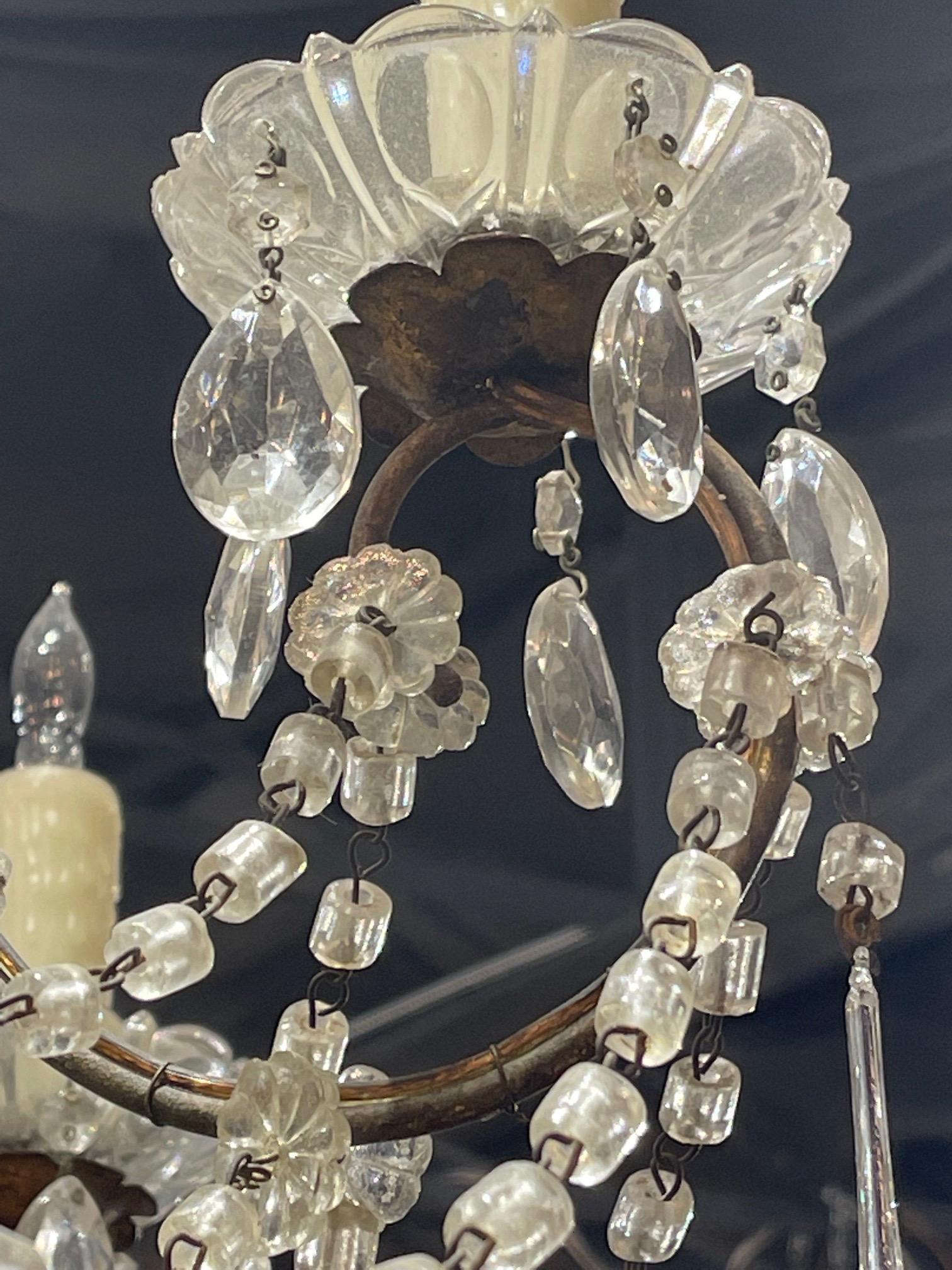 20th Century Antique Italian Beaded Crystal Chandelier with Drops