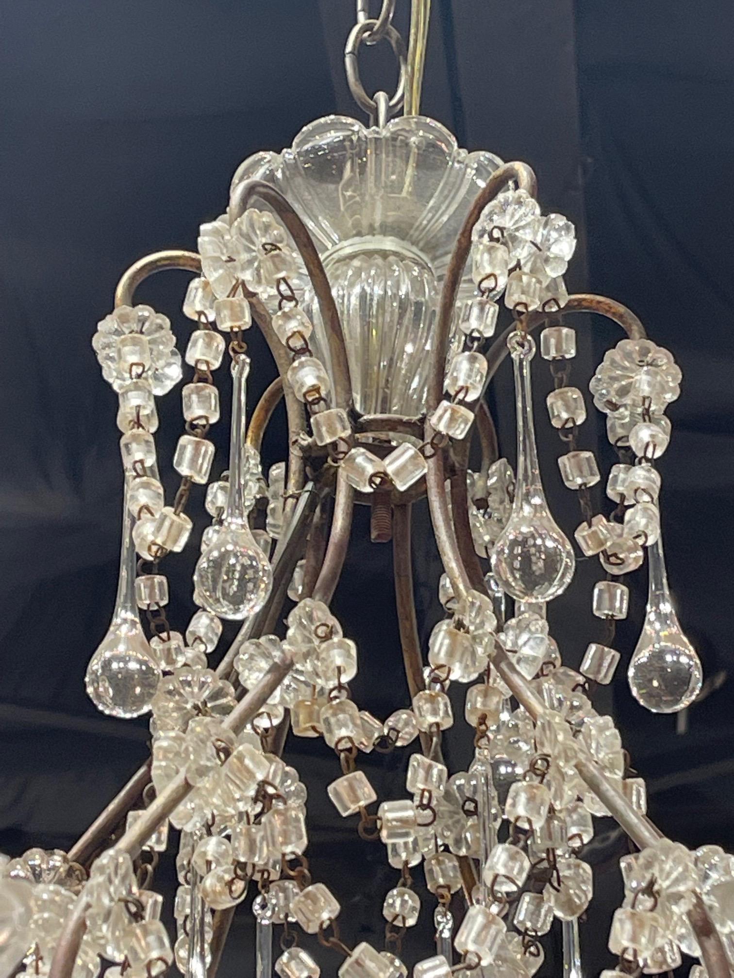 Metal Antique Italian Beaded Crystal Chandelier with Drops