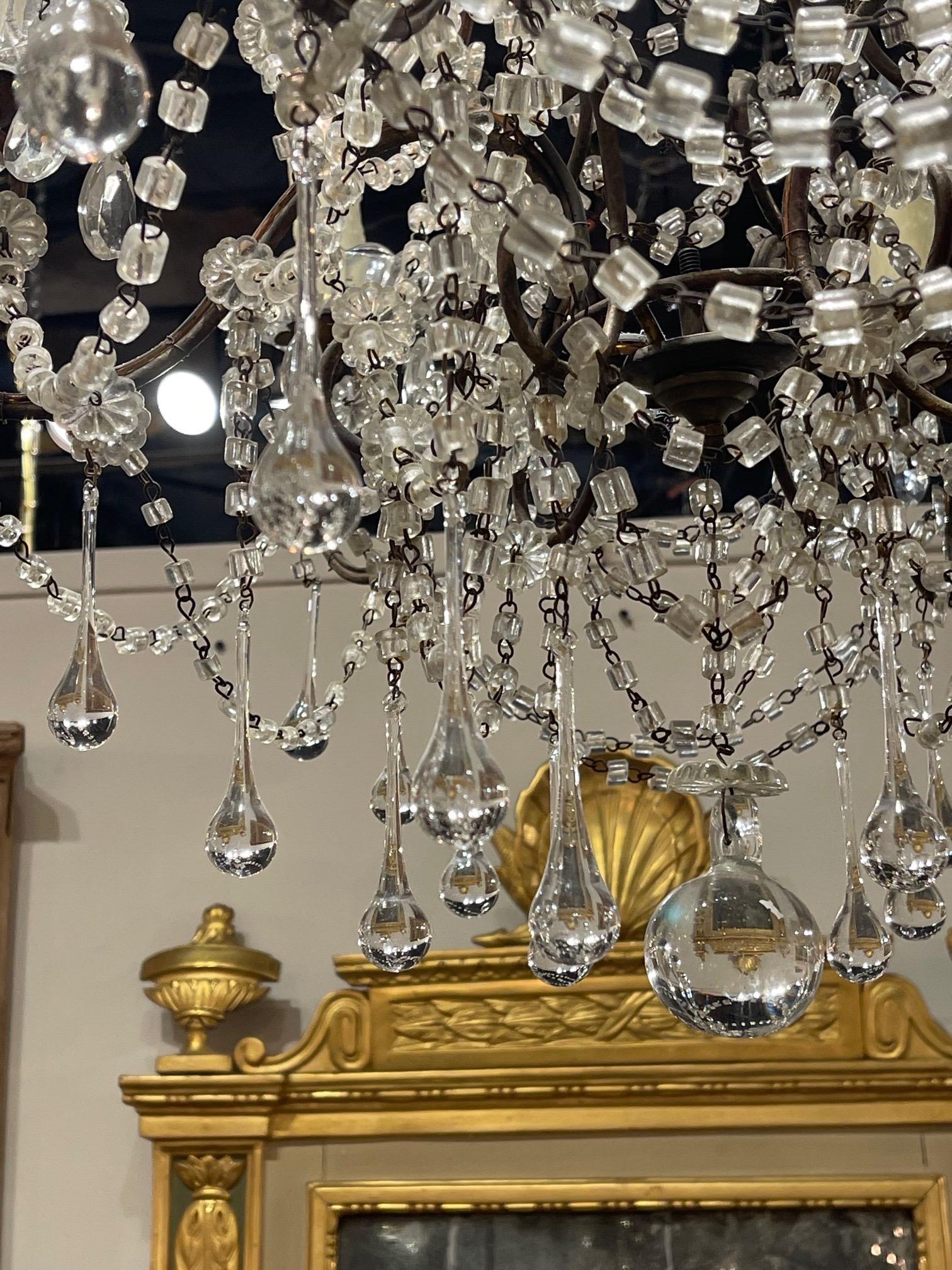 Antique Italian Beaded Crystal Chandelier with Drops 1