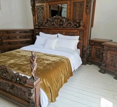 Antique Italian Bedroom Set, Hand-Carved Walnut, 5 Pieces