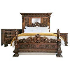 Antique Italian Bedroom Set, Hand-Carved Walnut, 5 Pieces