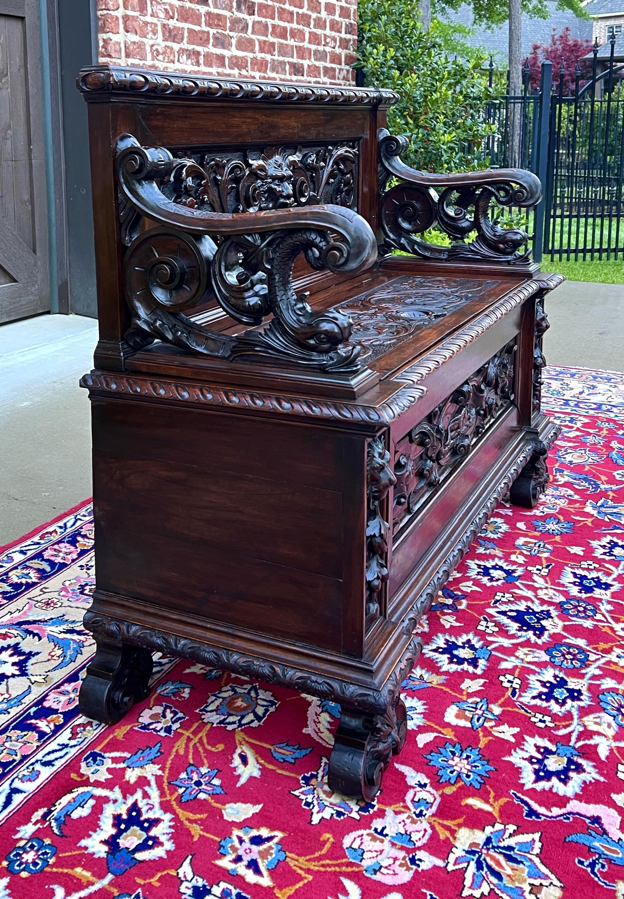 Antique Italian Bench Settee Entry Hall Bench Renaissance Revival Walnut 19th C For Sale 5