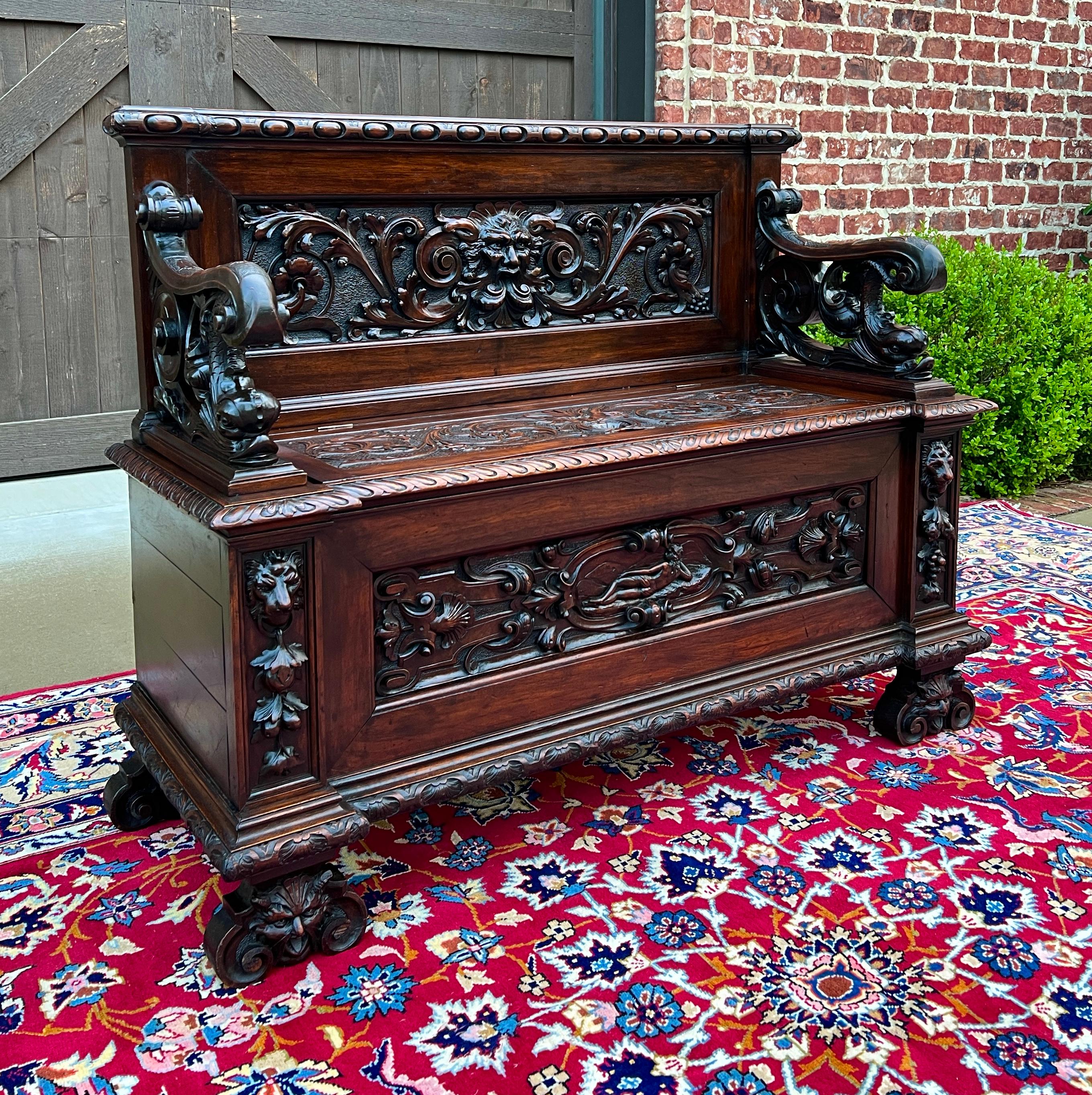 Antique Italian Bench Settee Entry Hall Bench Renaissance Revival Walnut 19th C For Sale 11