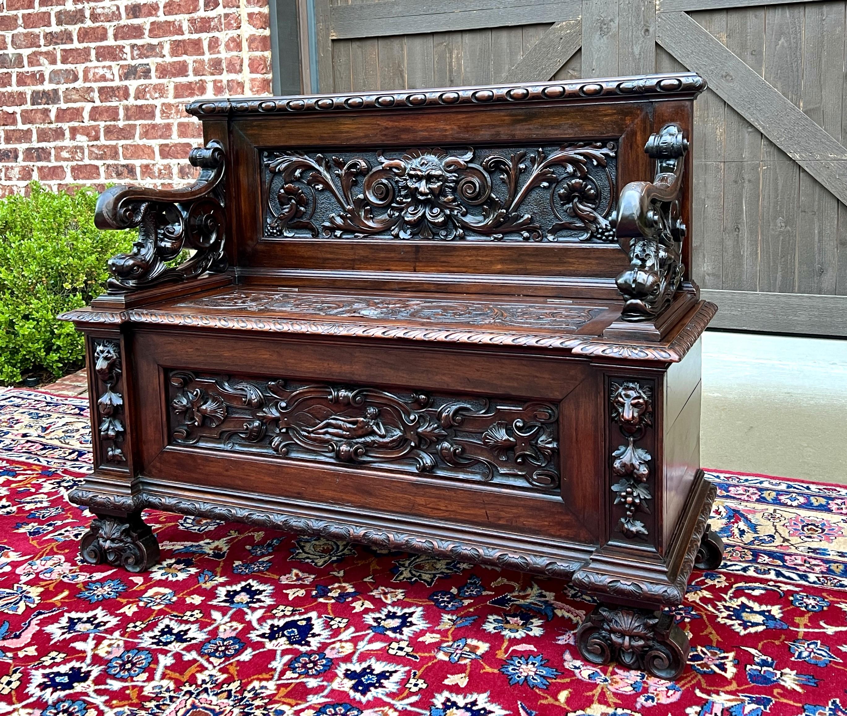 Beautifully Carved Antique Walnut Italian Renaissance Revival Bench or Settee with Lift Top Seat~~c. mid 19th C

 HIGHLY CARVED~~these benches are always in high demand

Versatile piece with so many functions~~use as a traditional entry or hall