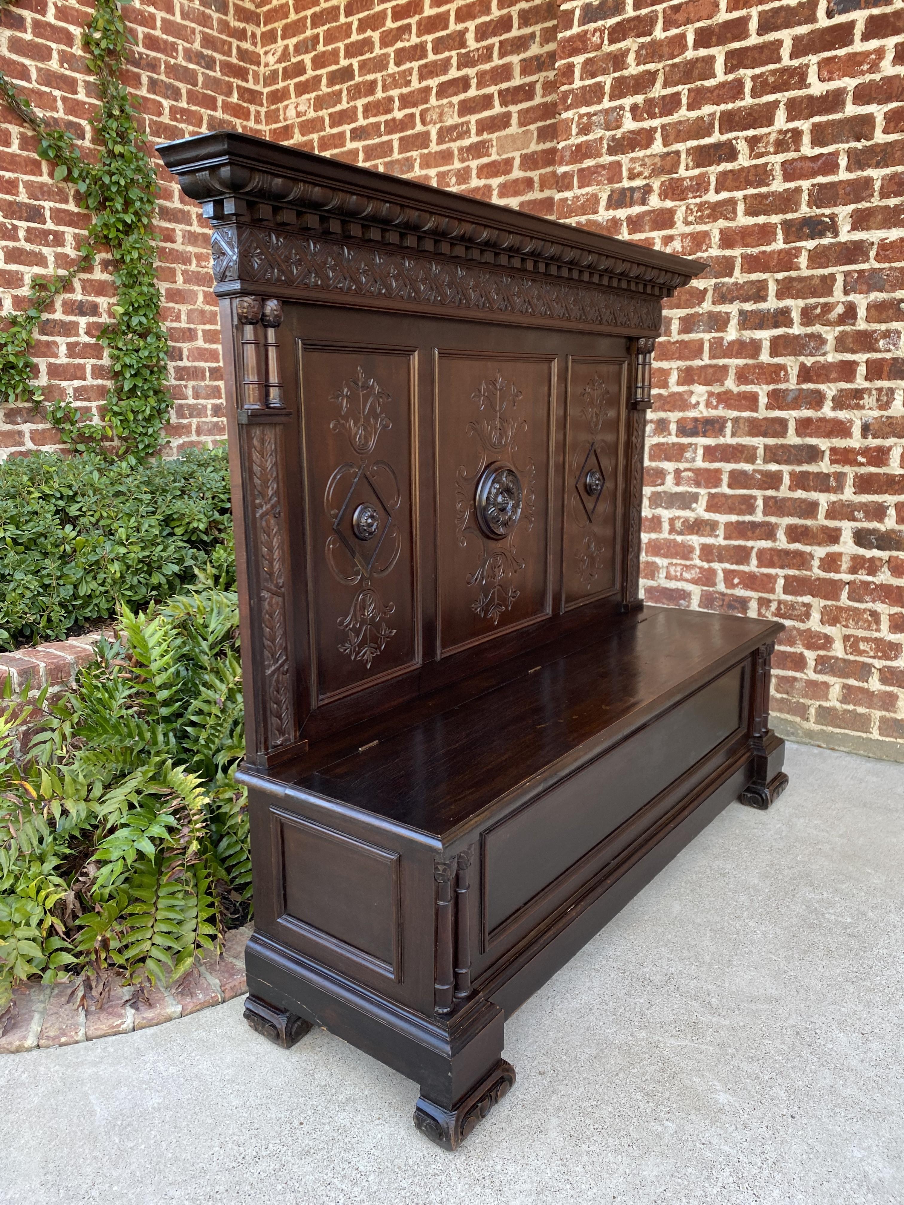 Antique Italian Bench Settee Entry Hall Foyer Renaissance Revival Oak 19th C For Sale 4