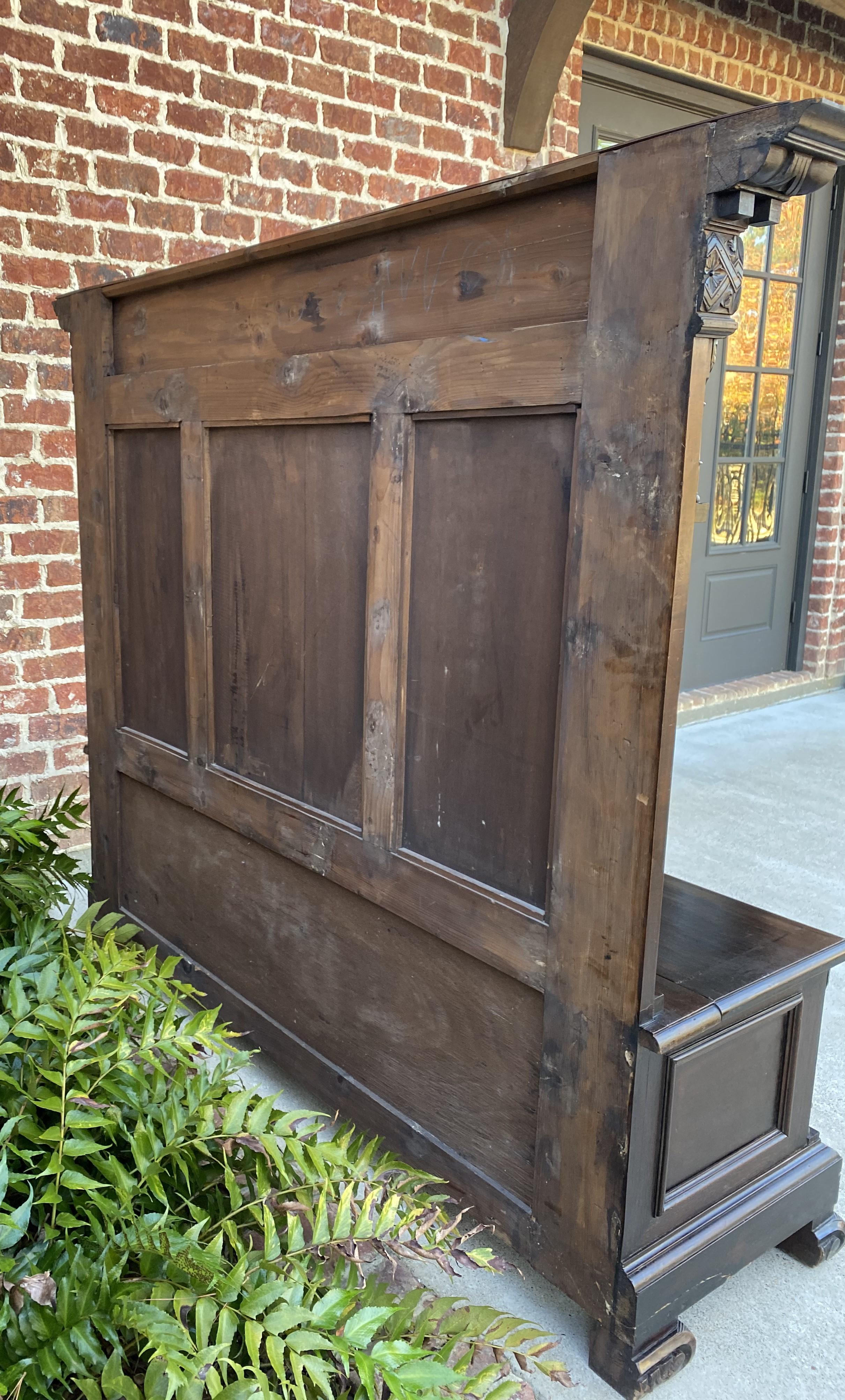 Antique Italian Bench Settee Entry Hall Foyer Renaissance Revival Oak 19th C For Sale 8