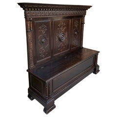 Antike italienische Bank Settee Eingangshalle Foyer Renaissance-Revival-Eiche, 19. Jahrhundert
