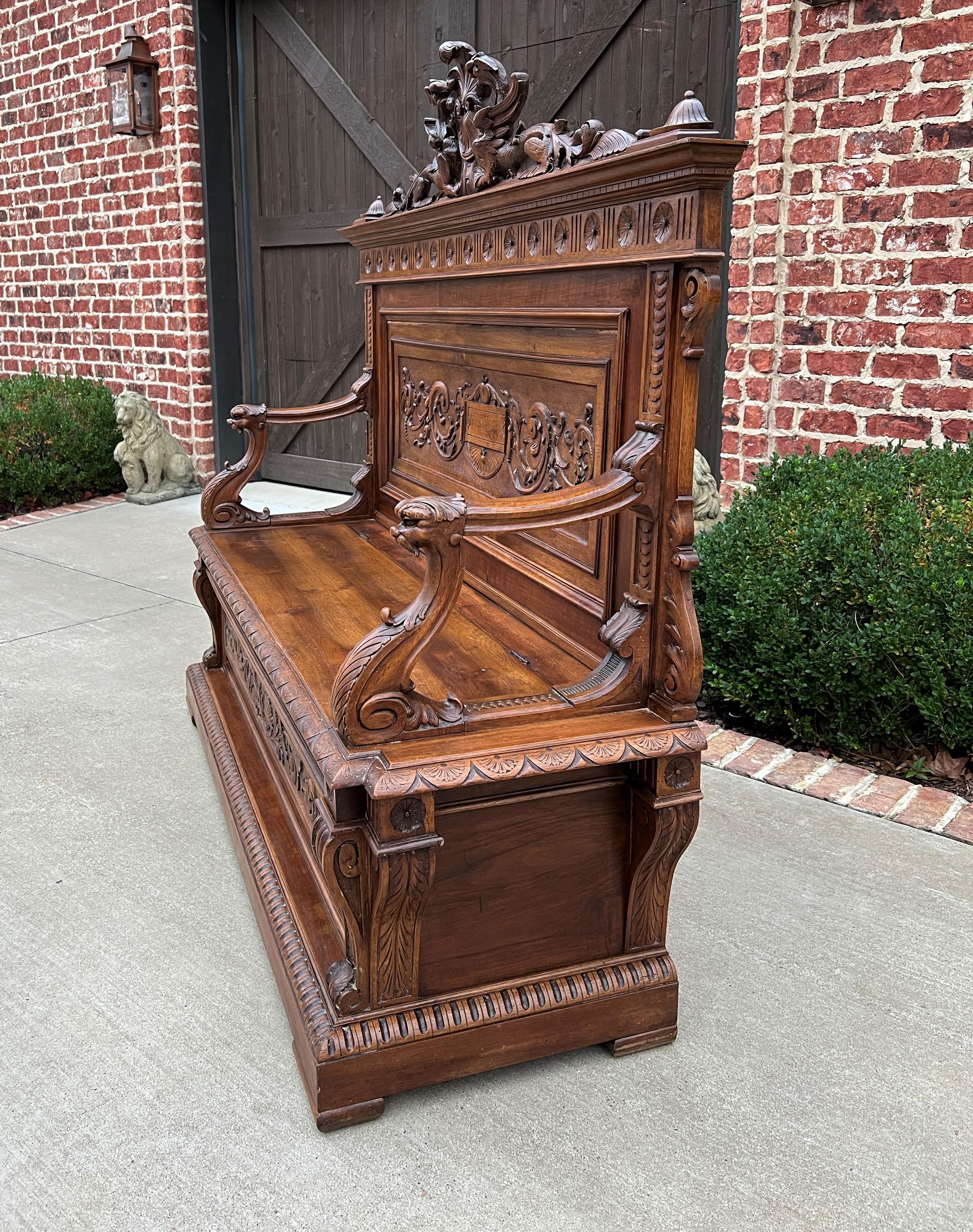 Antique Italian Bench Settee Entry Hall Foyer Renaissance Revival Walnut 19th C In Good Condition For Sale In Tyler, TX