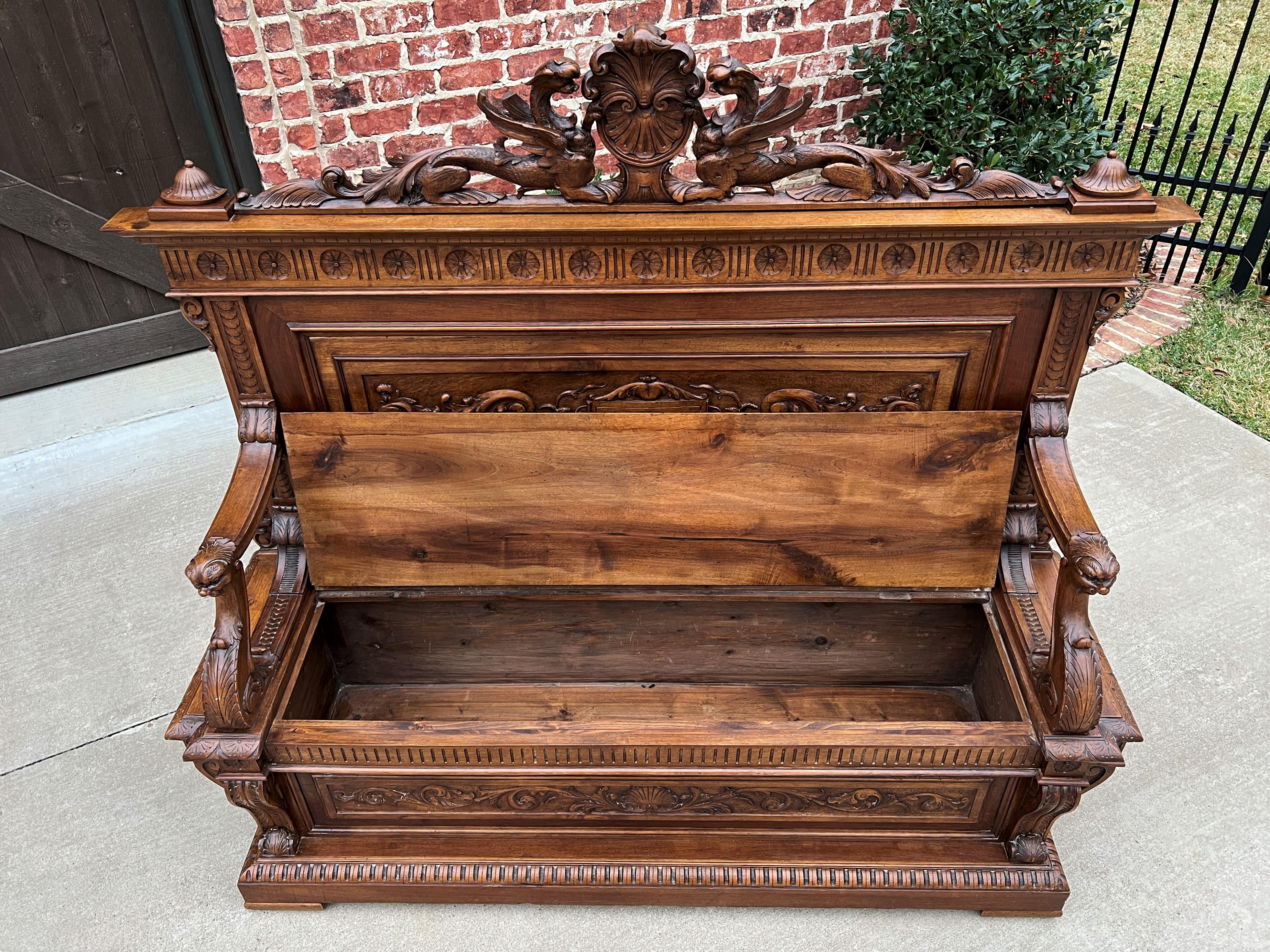 Antique Italian Bench Settee Entry Hall Foyer Renaissance Revival Walnut 19th C For Sale 2