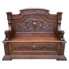 Antique Italian Bench Settee Hall Seat Foyer Renaissance Revival Walnut 19th C