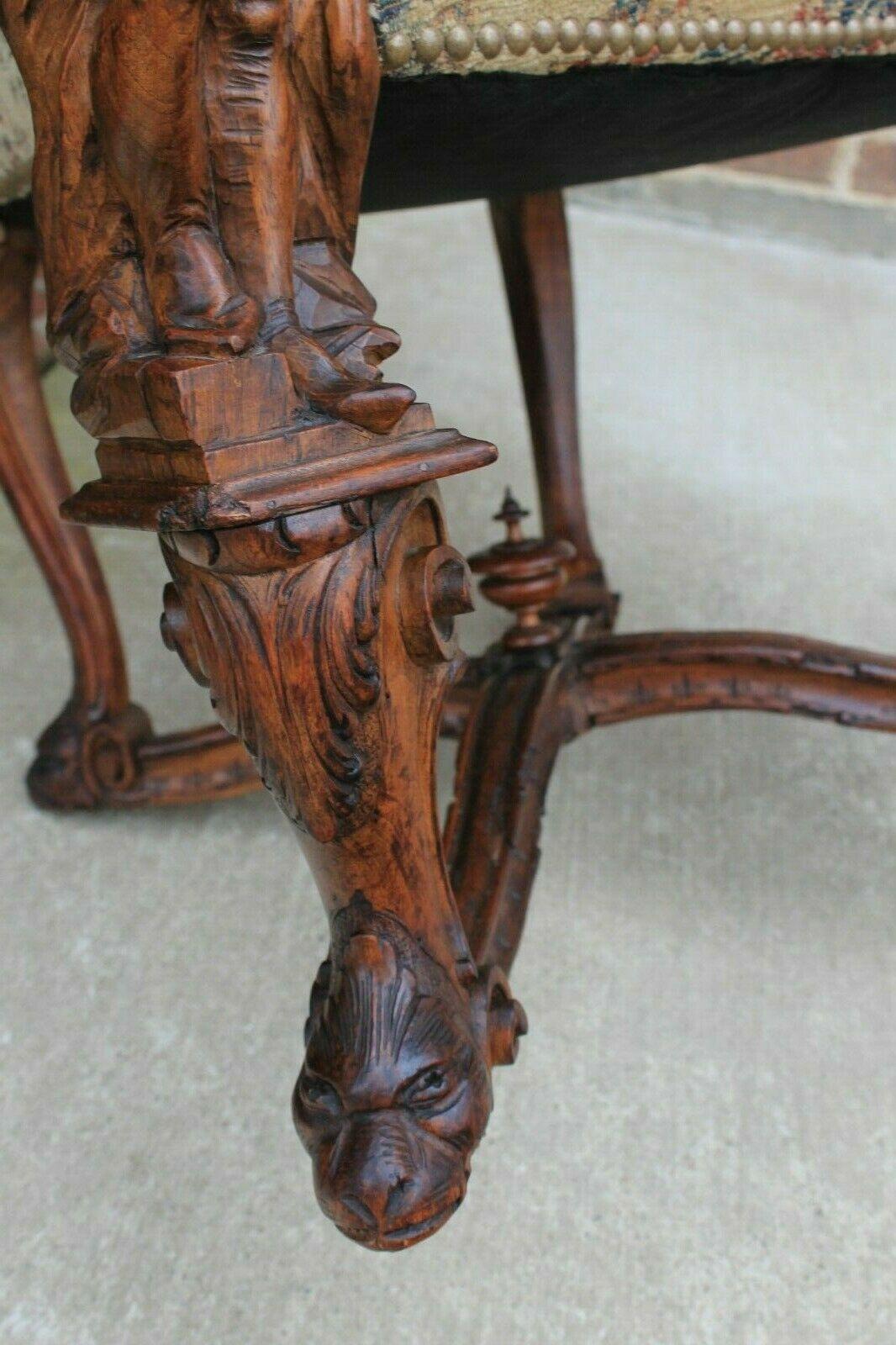 Antique Italian Besarel Walnut Arm Chair Baroque Upholstered Mid-19th C Rare For Sale 4
