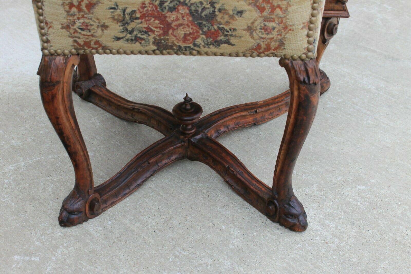 Antique Italian Besarel Walnut Arm Chair Baroque Upholstered Mid-19th C Rare For Sale 5