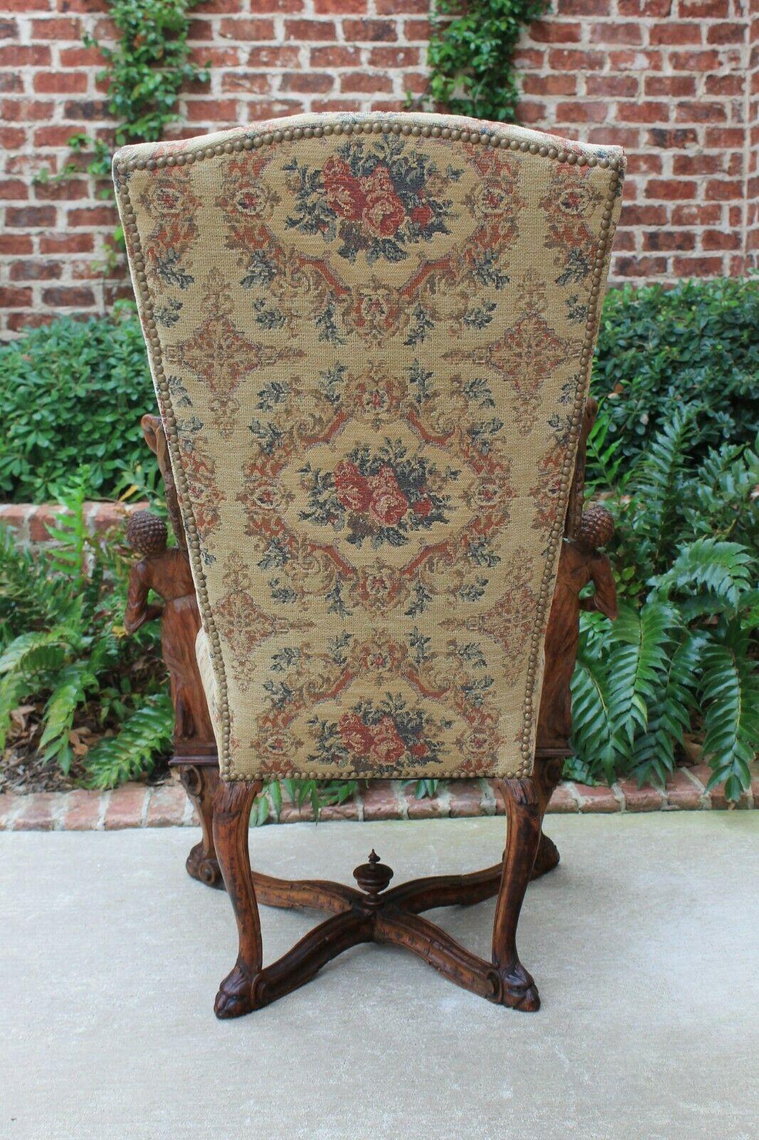 Antique Italian Besarel Walnut Arm Chair Baroque Upholstered Mid-19th C Rare For Sale 6