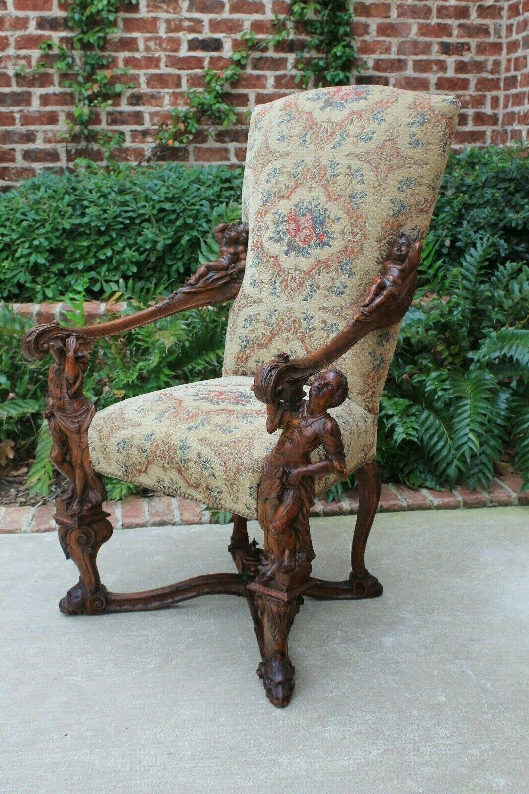 Stunning & rare Italian venetian highly carved walnut Baroque upholstered arm chair~~ Besarel~~mid-19th century

We recently had the good fortune to obtain this rare work of art~~an antique carved walnut arm chair by the renowned artist Valentino