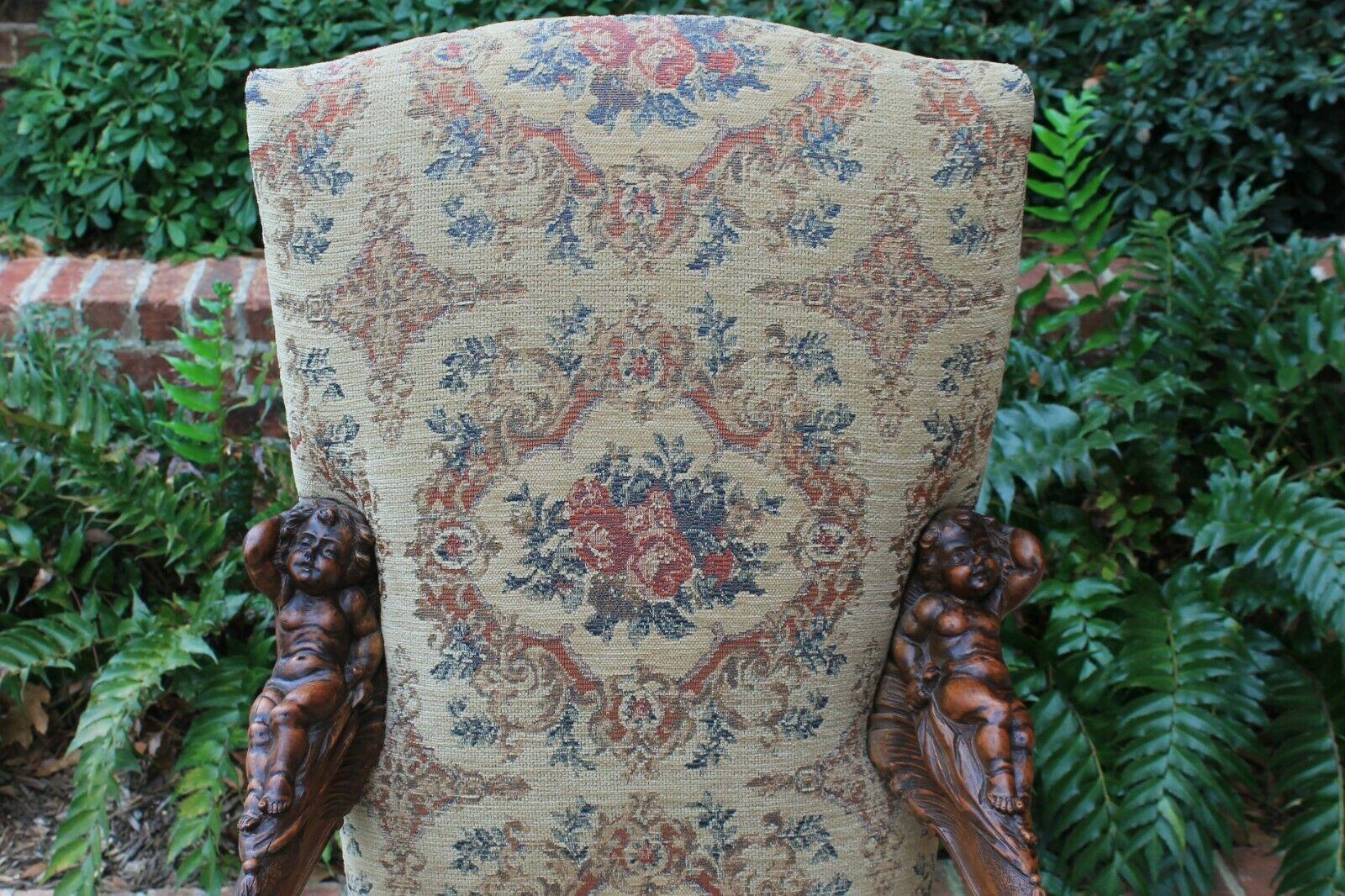 Upholstery Antique Italian Besarel Walnut Arm Chair Baroque Upholstered Mid-19th C Rare For Sale