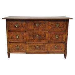 Antique Italian Biedermeier Burr Walnut 3 Drawer Commode Dresser Chest of Drawer
