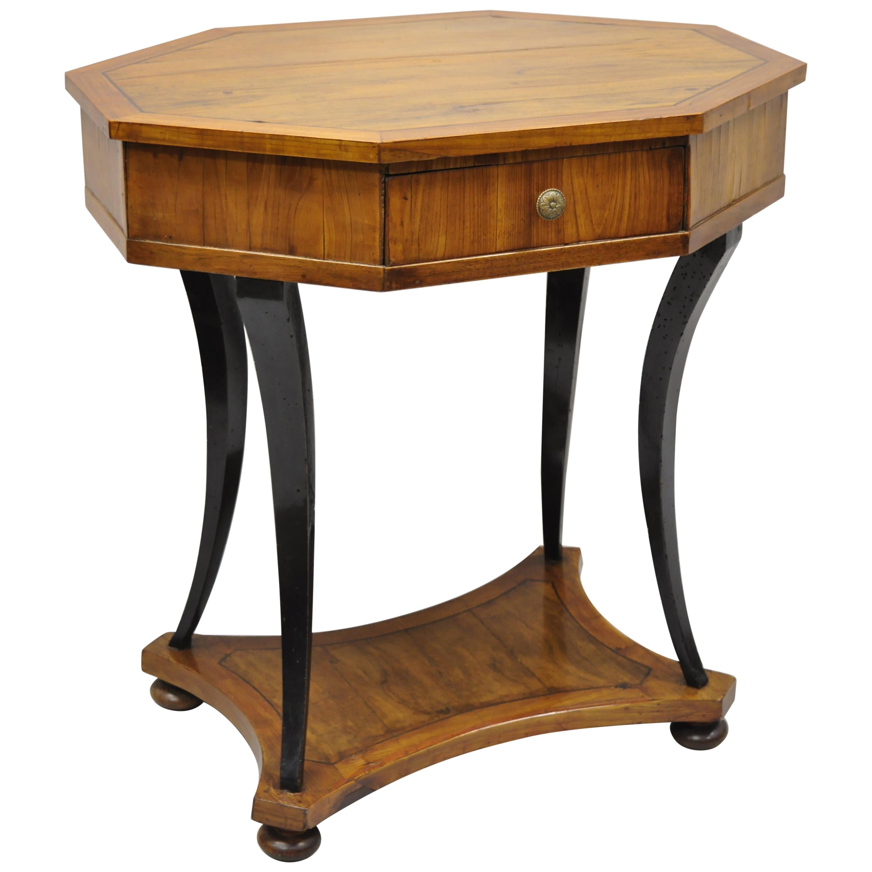 Antique Italian Biedermeier Cherry Saber Leg One Drawer Accent Lamp Side Table