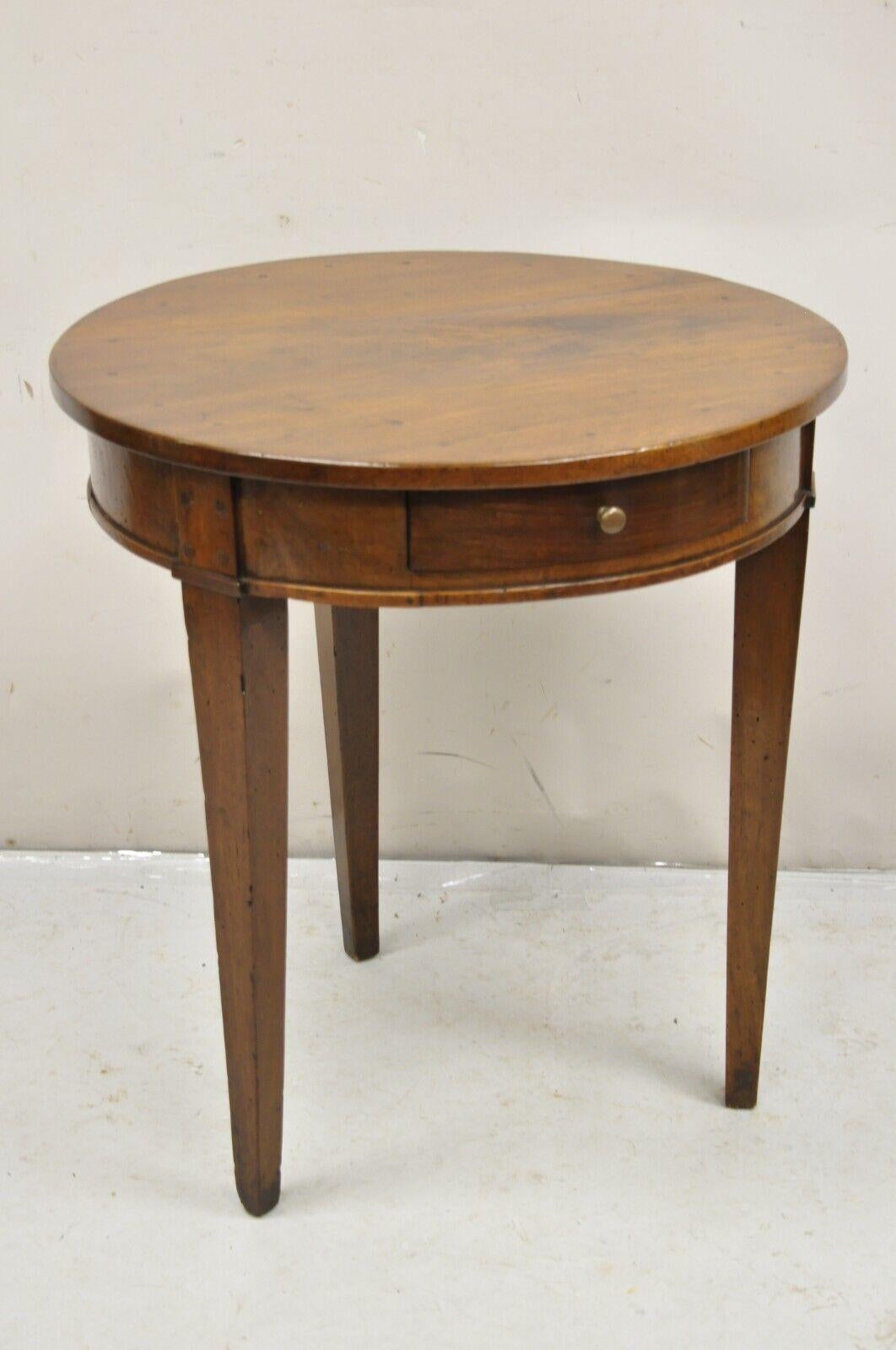 Antique Italian Biedermeier Country Provincial Cherry 1 Drawer Round Side Table For Sale 7
