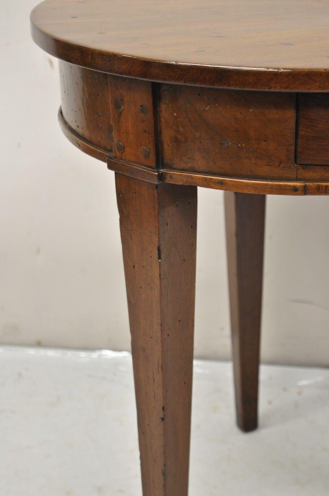 Antique Italian Biedermeier Country Provincial Cherry 1 Drawer Round Side Table For Sale 1