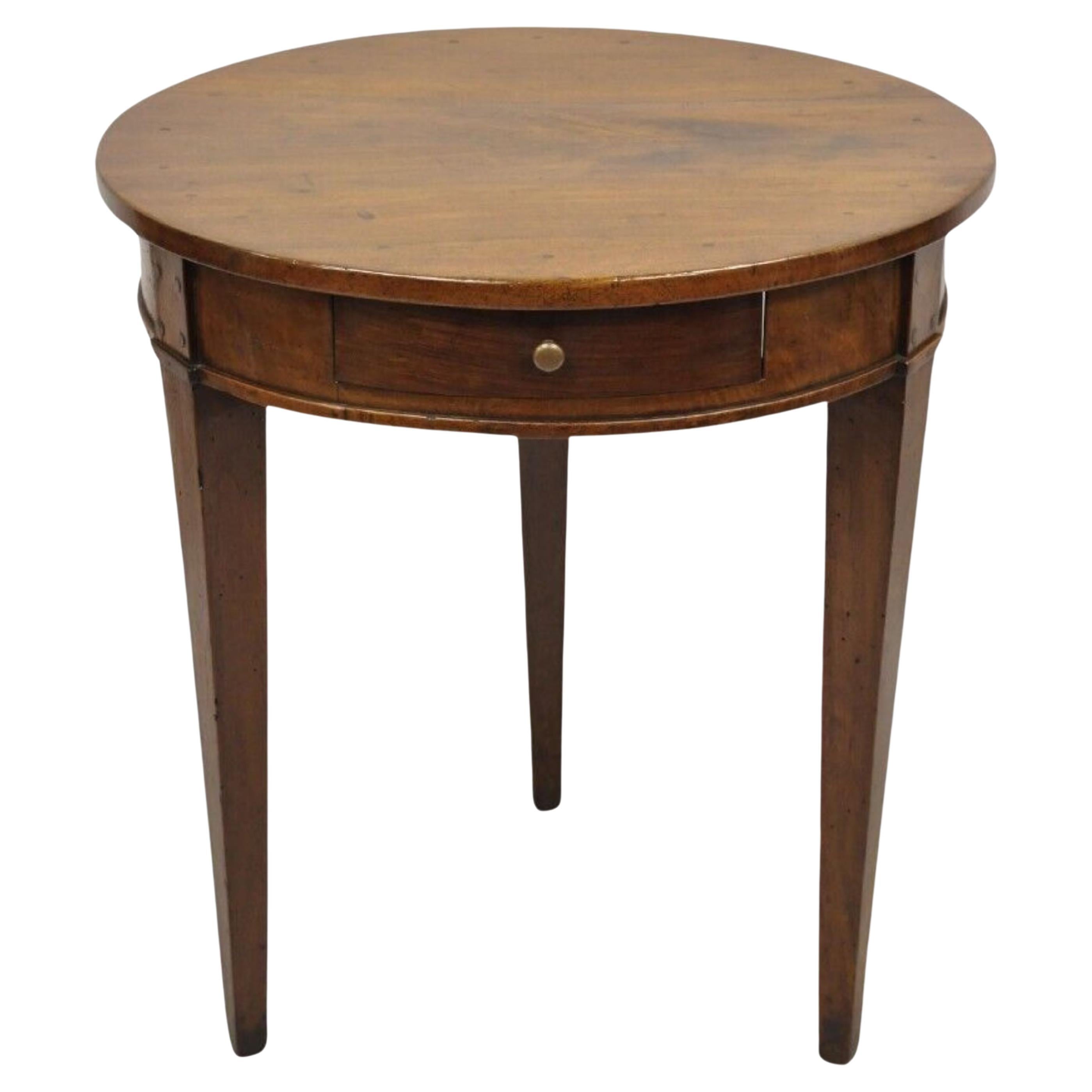 Antique Italian Biedermeier Country Provincial Cherry 1 Drawer Round Side Table For Sale