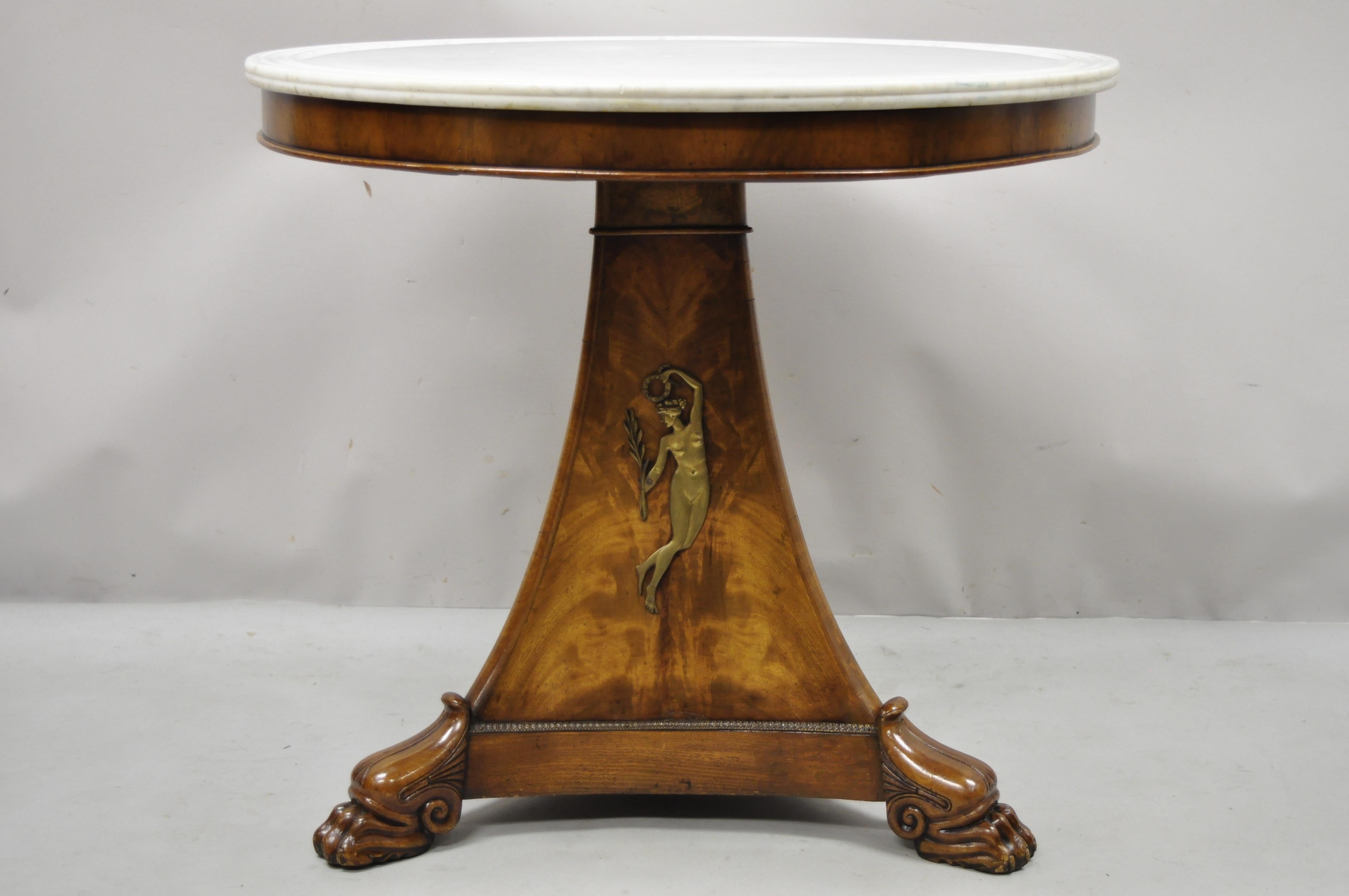 Antique Italian Biedermeier Empire Round Marble Top Center Table Bronze Ormolu For Sale 5