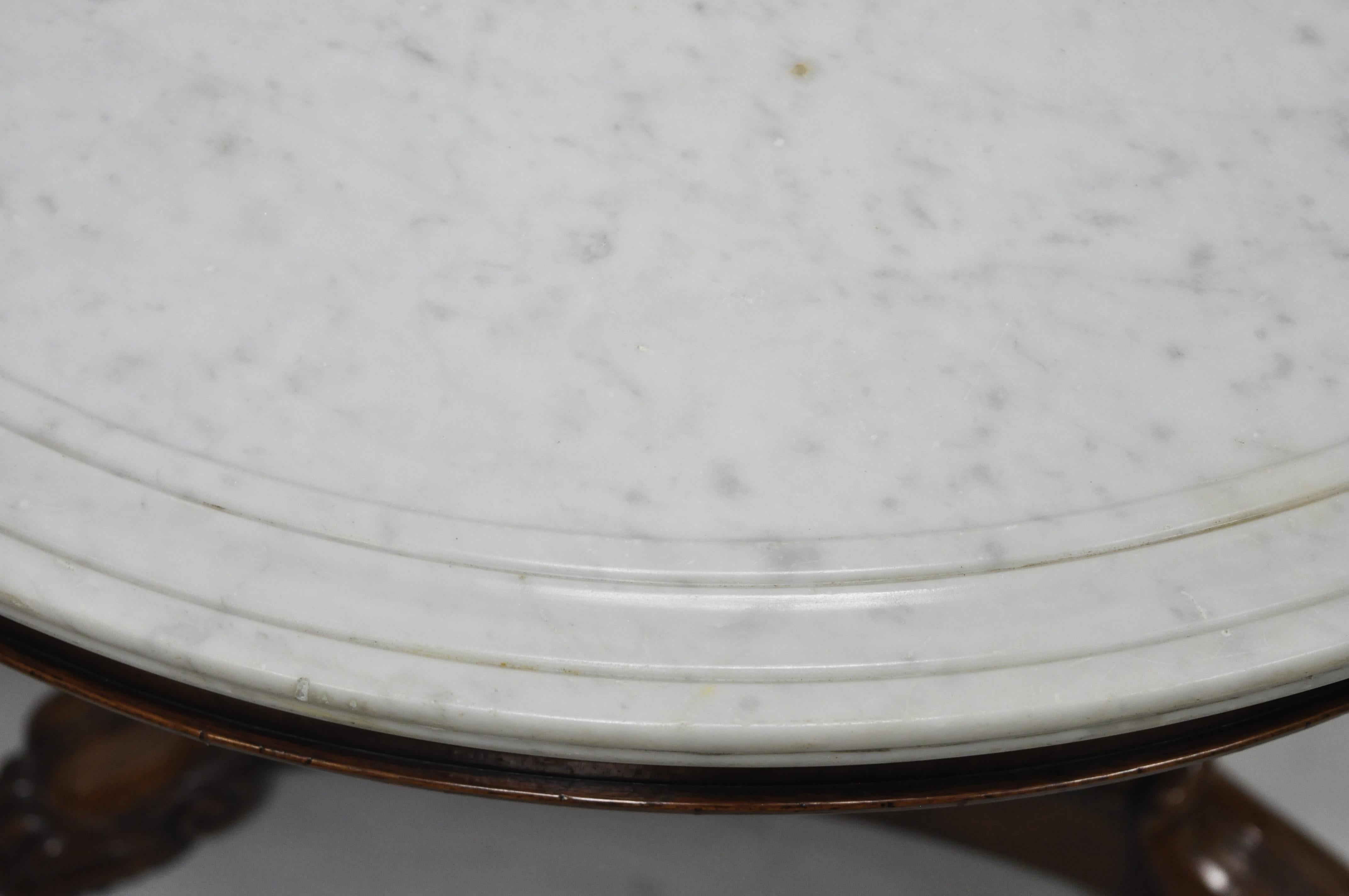 Brass Antique Italian Biedermeier Empire Round Marble Top Center Table Bronze Ormolu For Sale
