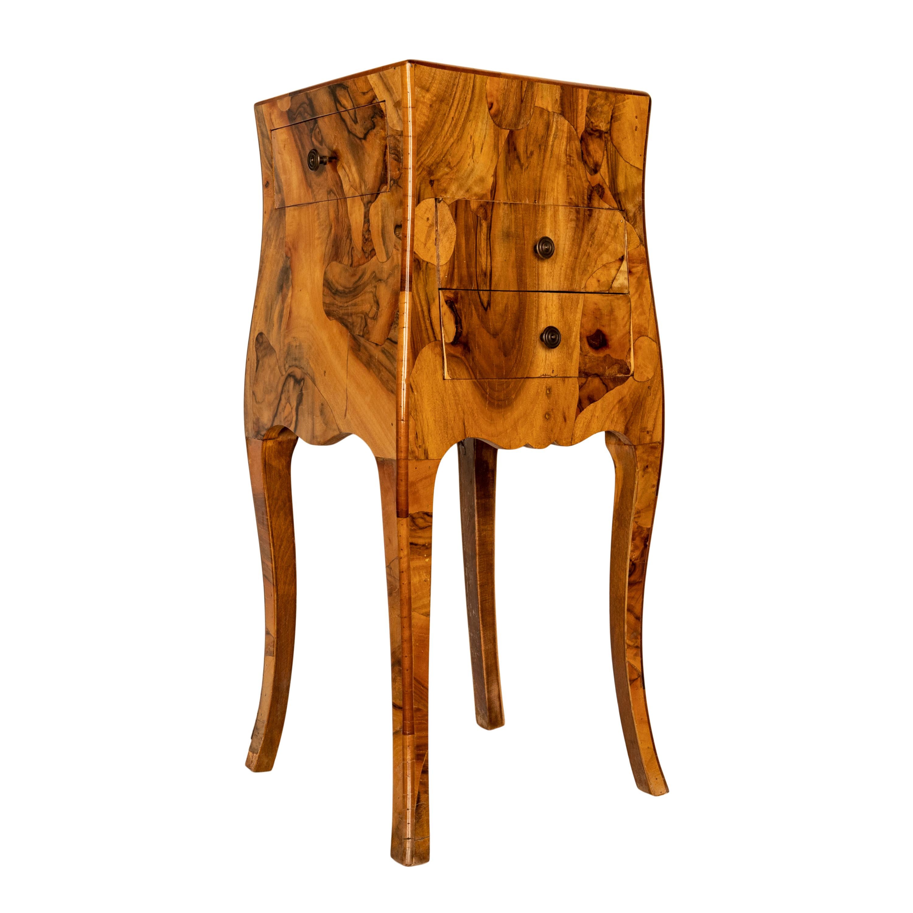 Antique Italian Biedermeier Oyster Burl Wood Nightstand Side Table Cabinet 1900 In Good Condition In Portland, OR