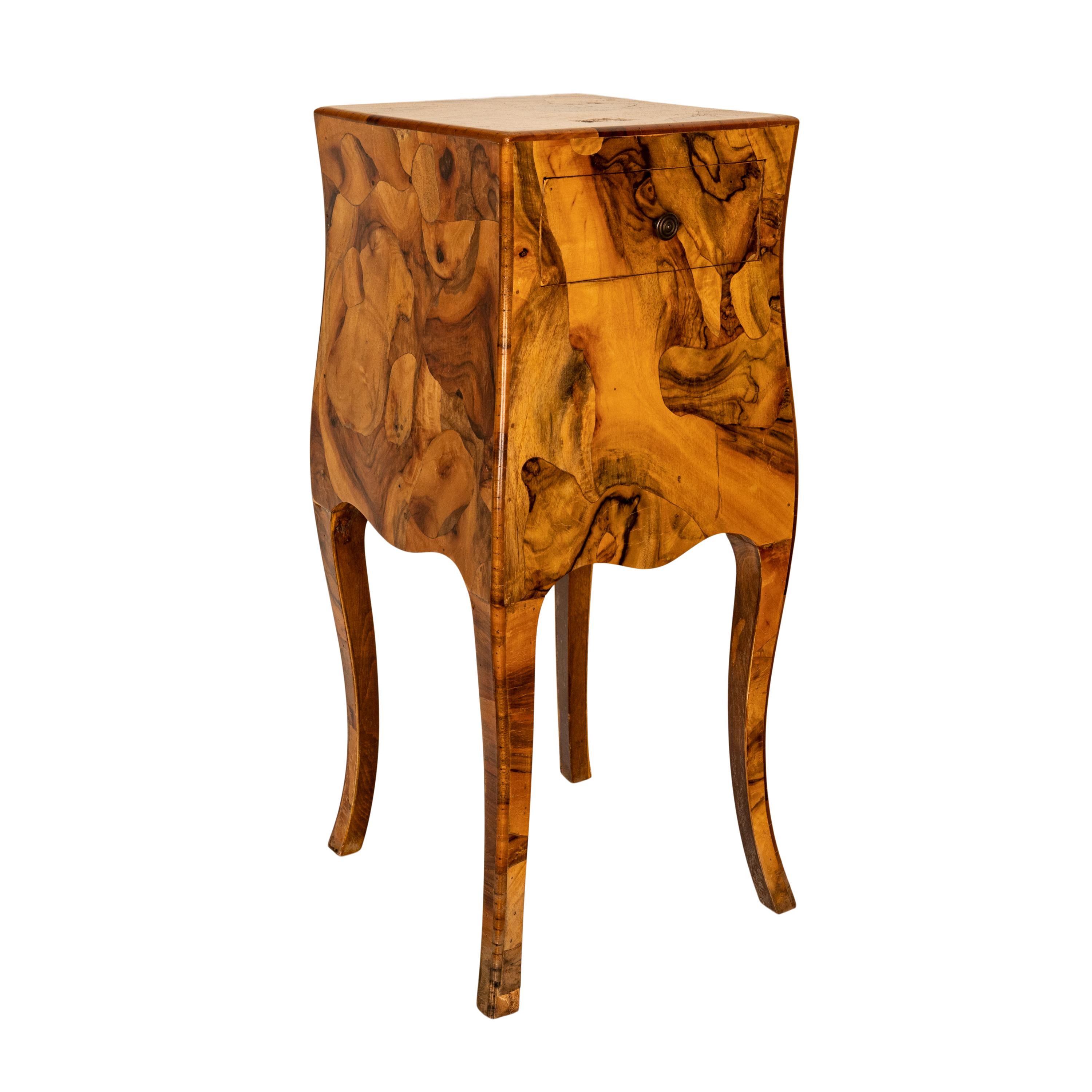 Early 20th Century Antique Italian Biedermeier Oyster Burl Wood Nightstand Side Table Cabinet 1900