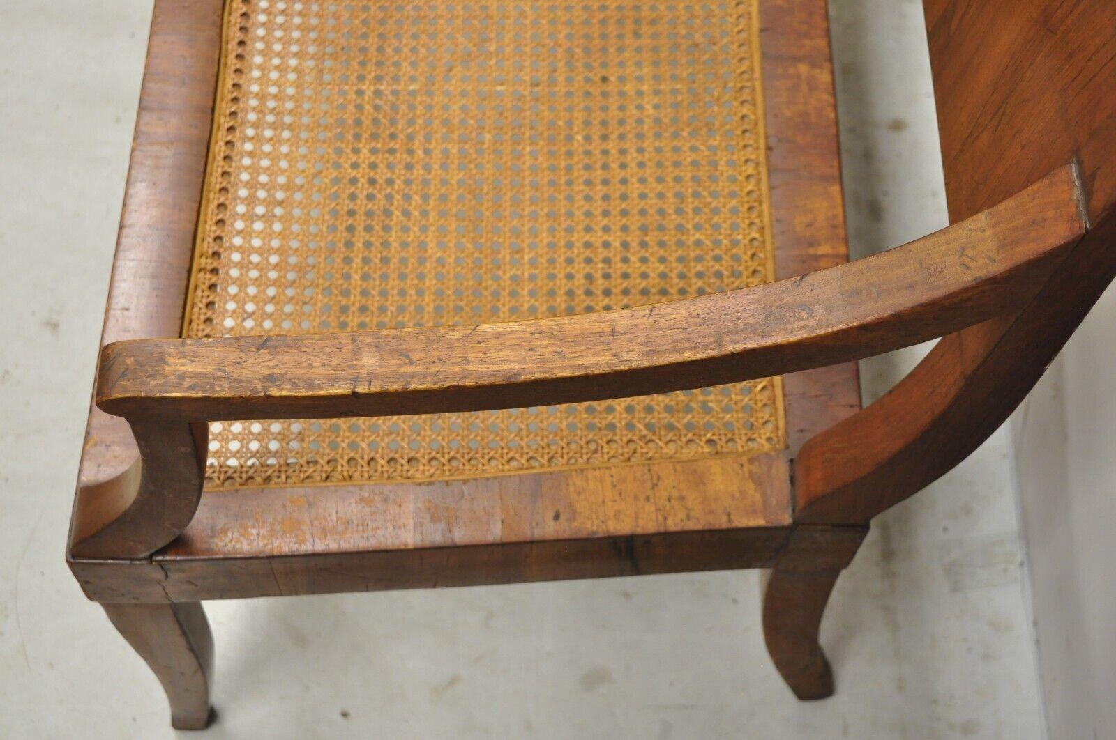 Antique Italian Biedermeier Style Elm Wood Cane Seat Walnut Bench Settee 4